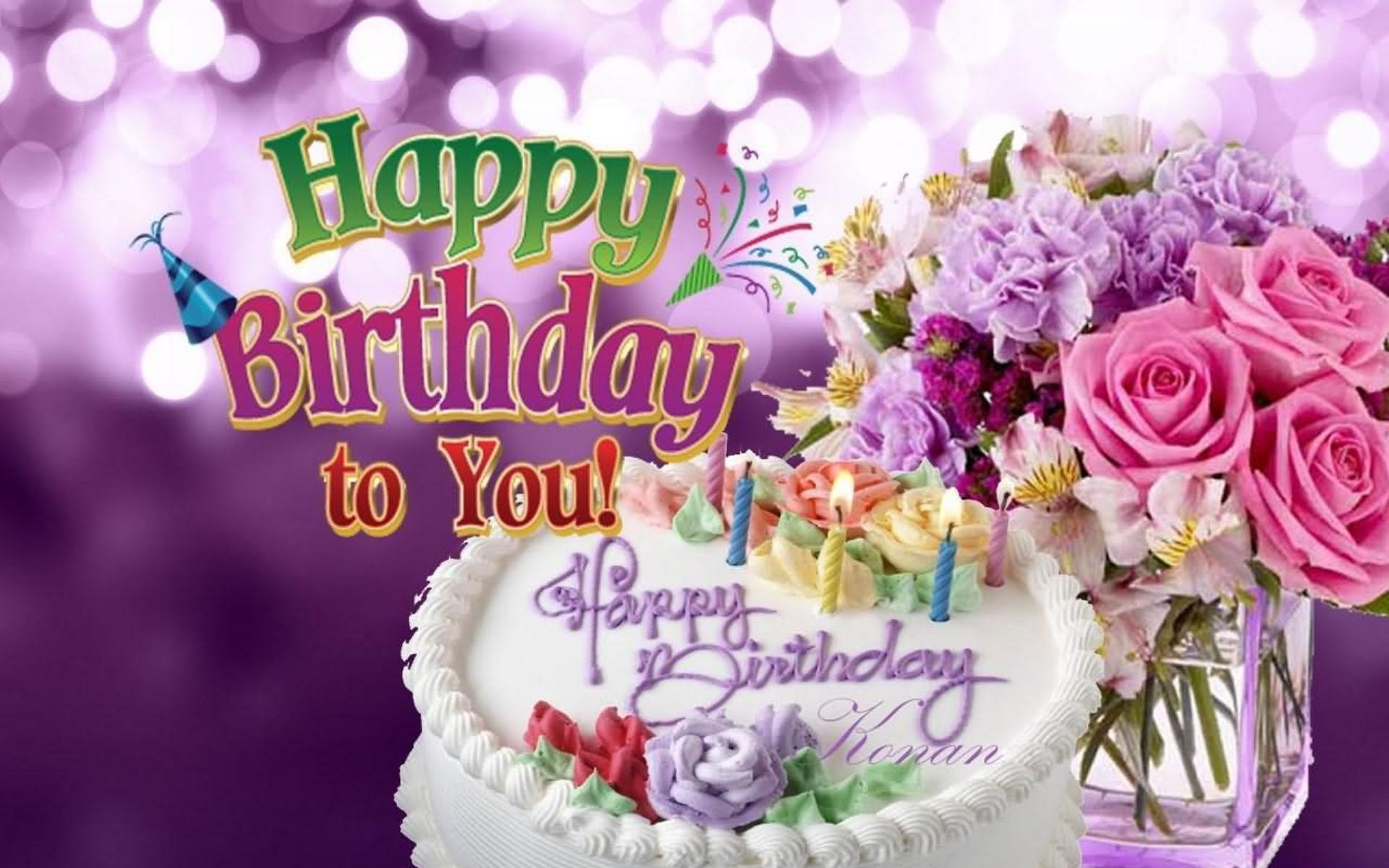plant, flowering plant, happy, flower, sweet food, sweet, western script, text, purple, food, sign, freshness, wishes, rose, you, food and drink, celebration, HD Wallpaper