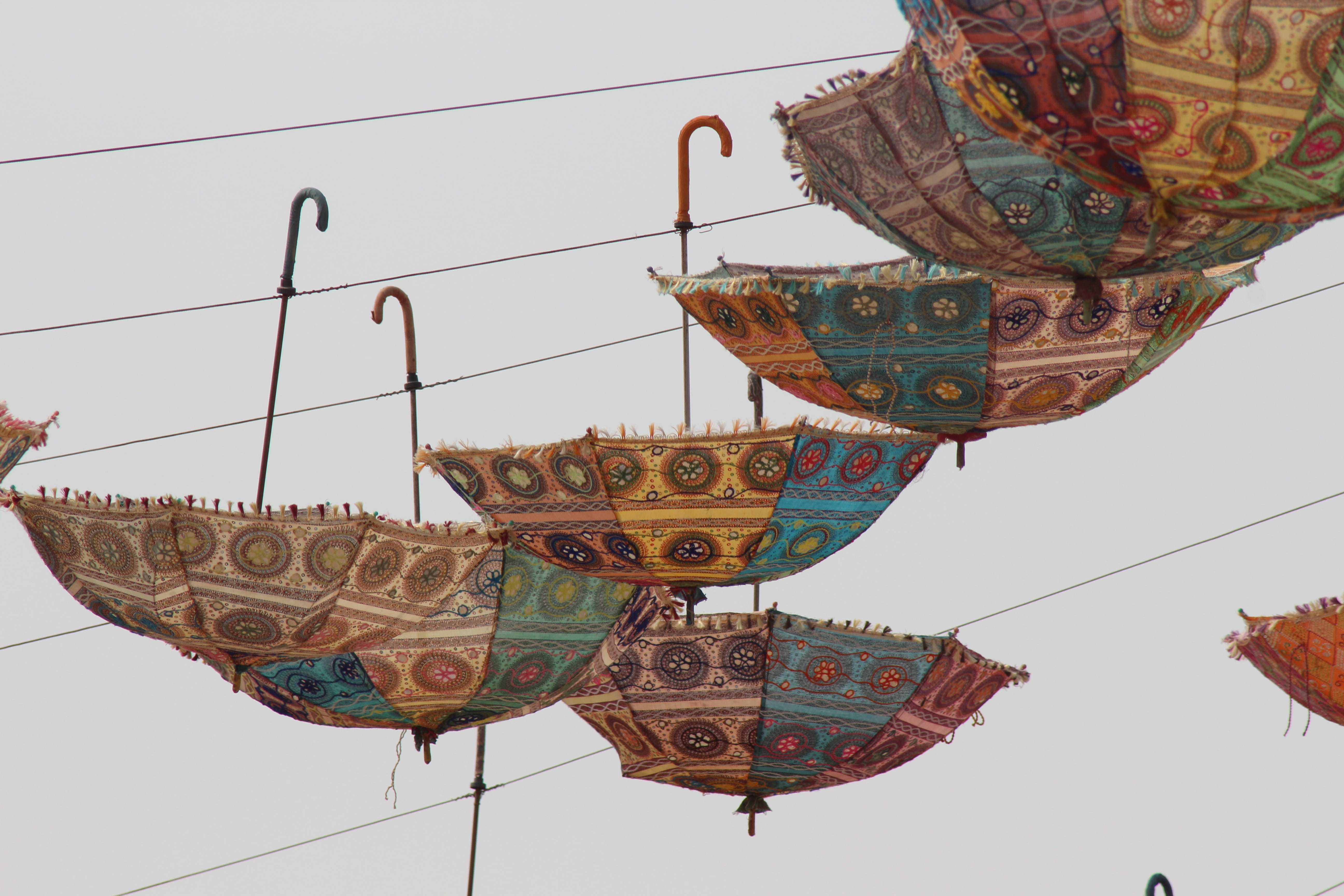 no people, umbrella, nature, lantern, paper lantern, built structure, traditional, sky, lighting equipment, vintage, architecture, day, fabric, clear sky, HD Wallpaper