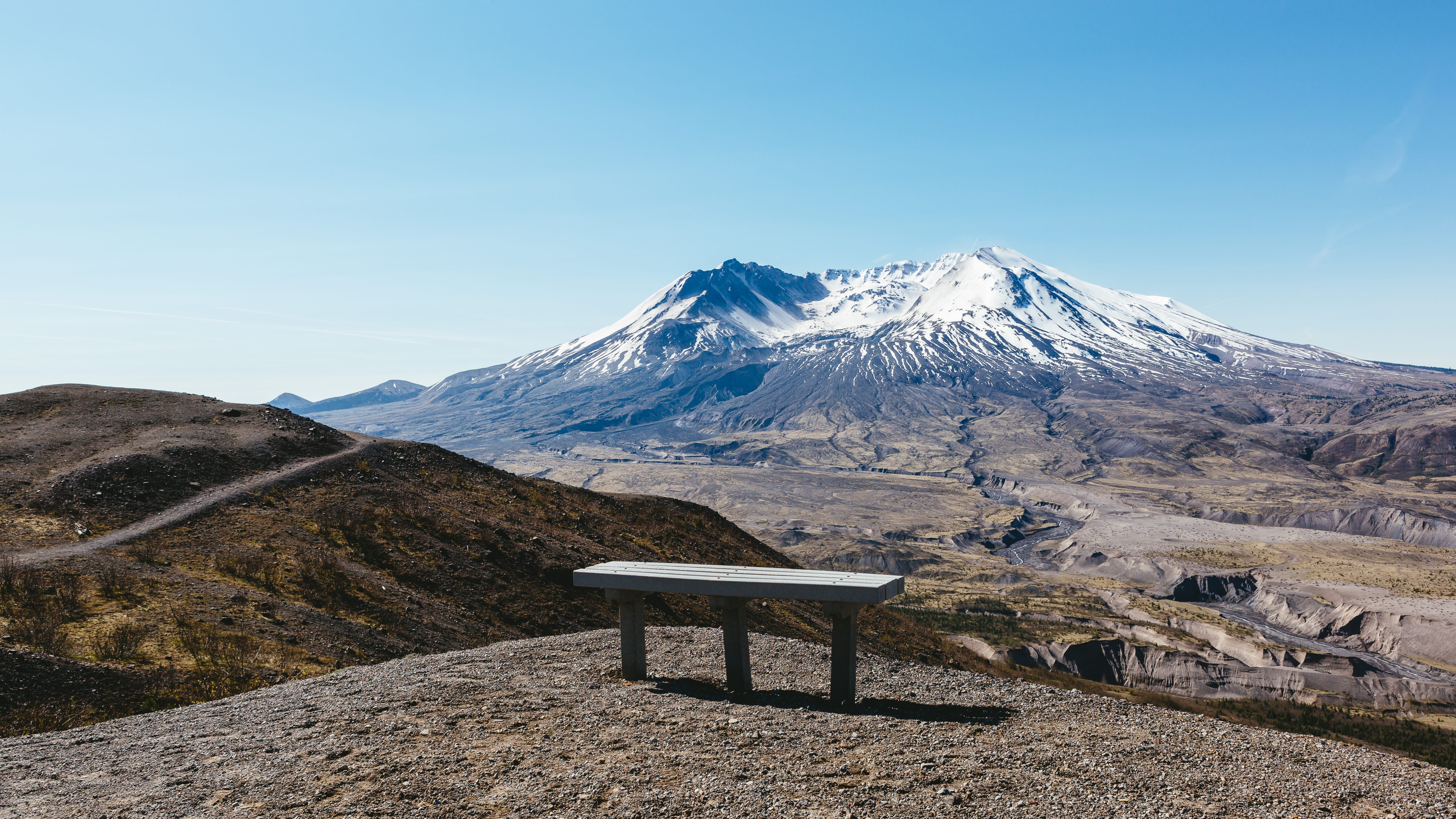 nature, mountain peak, trail, pacific northwest, path, " mount st. helens", tranquil scene, 5K, mountain range, environment, united states, blue, idyllic, HD Wallpaper