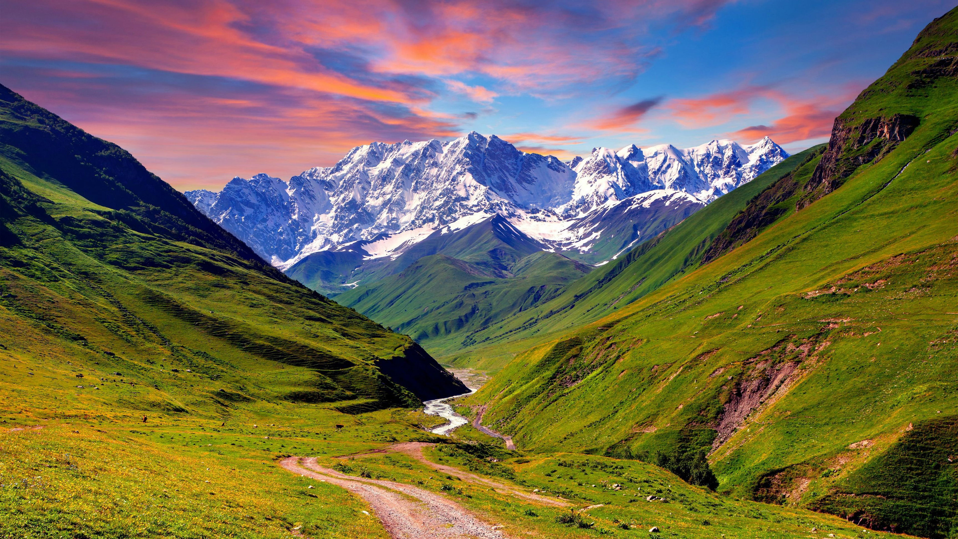 no people, green, mountain, plant, clouds, sky, scenics - nature, cold temperature, peaks, green color, tranquil scene, valley, 4K, outdoors, grass, tranquility, HD Wallpaper