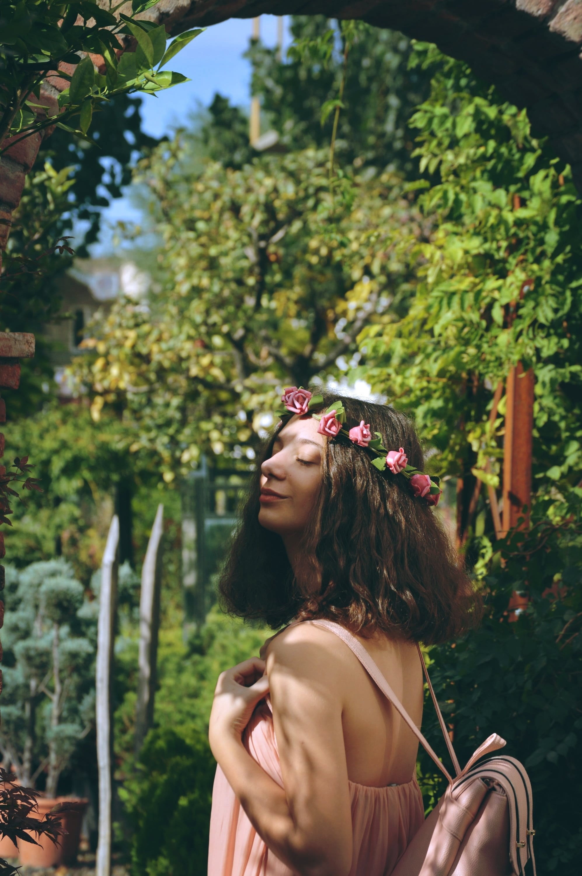 girl, orchid, looking, light, one person, beautiful woman, landscape, leisure activity, fresh, green, garden, women, long hair, color, focus on foreground, Phone HD Wallpaper