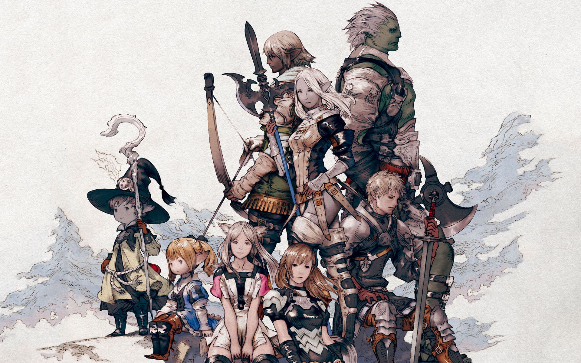 characters, 1080P, fantasy, yoshida dies in, war, final fantasy, sword, bow, final, HD Wallpaper