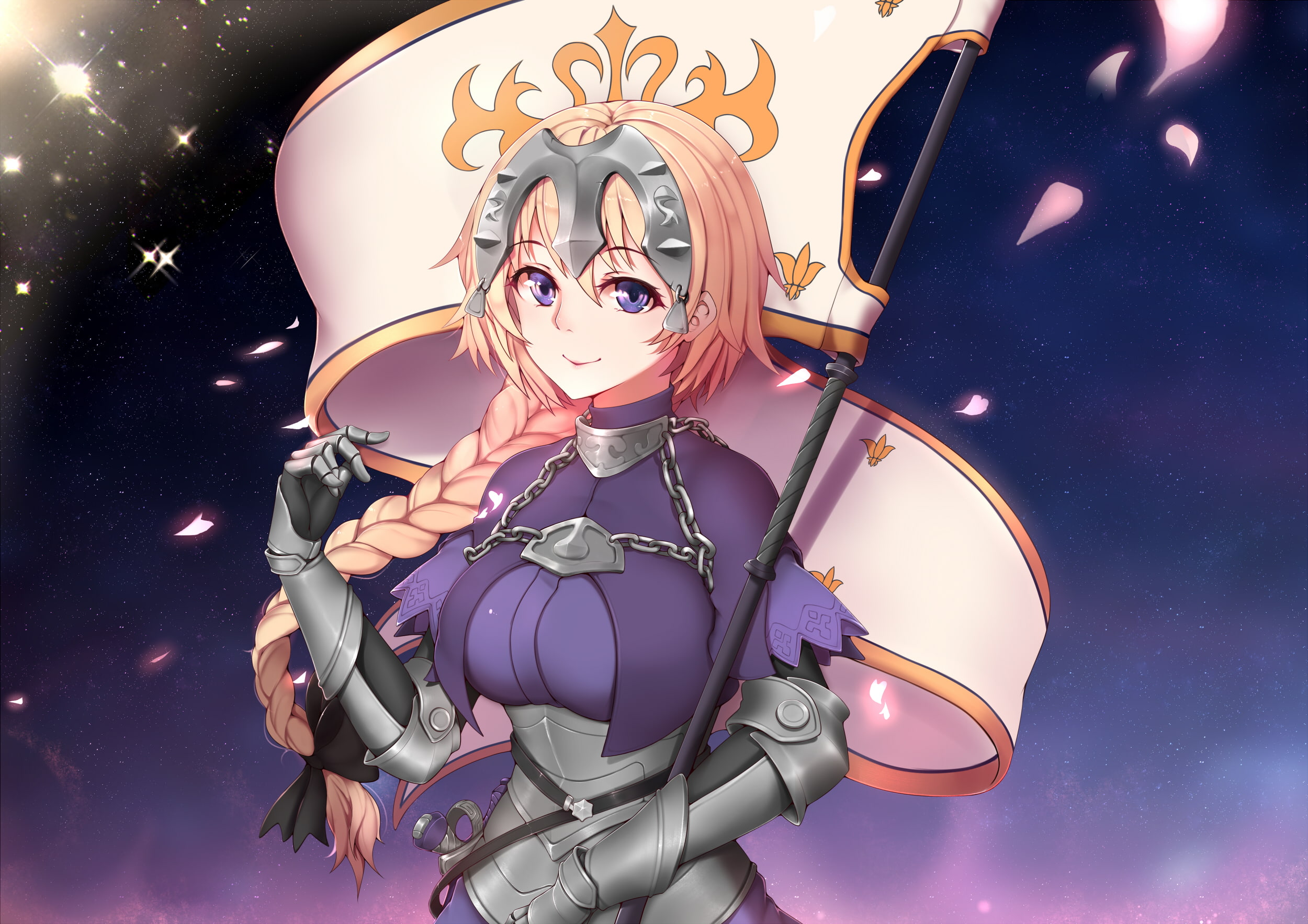 (zzldango), chain, 253660, stars, eyes, hanami, dango, apocrypha, braids, armor, hair, jeanne, (fate), darc, long, (series), com, ponytail, purple, blonde, HD Wallpaper