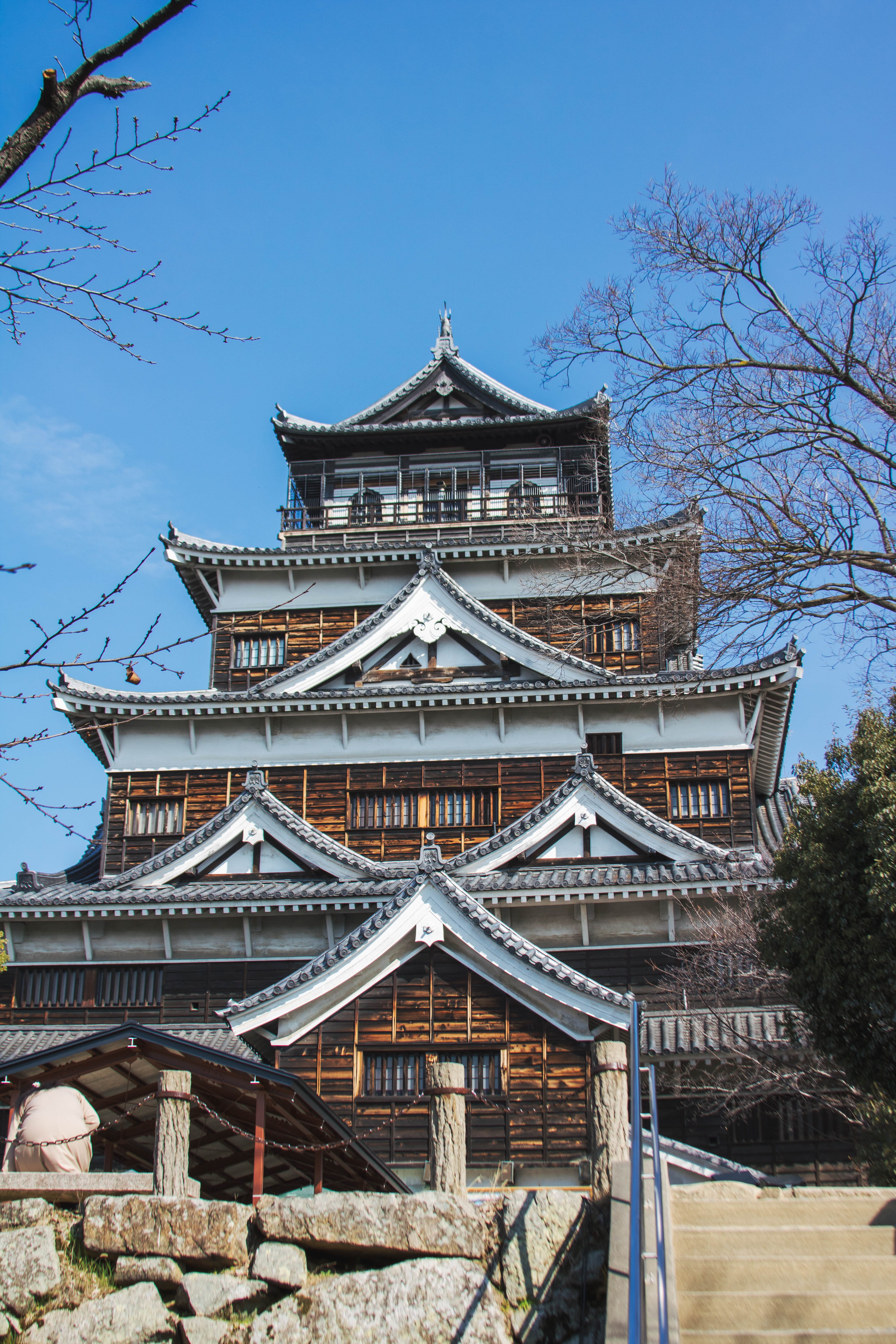 no people, view, belief, nature, plant, roof, urban, japan castle, sakura, hiroshima castle, built structure, 5K, architecture, outdoors, sky, hiroshima, Phone HD Wallpaper