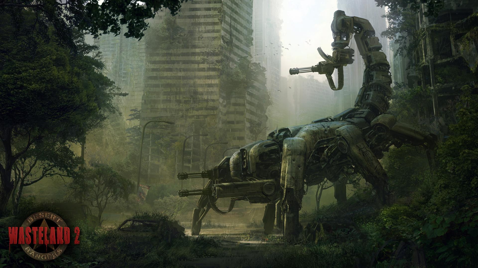 overgrown, 1080P, wasteland 2, scorpion, games, city, robot, wasteland, scorpitron, HD Wallpaper