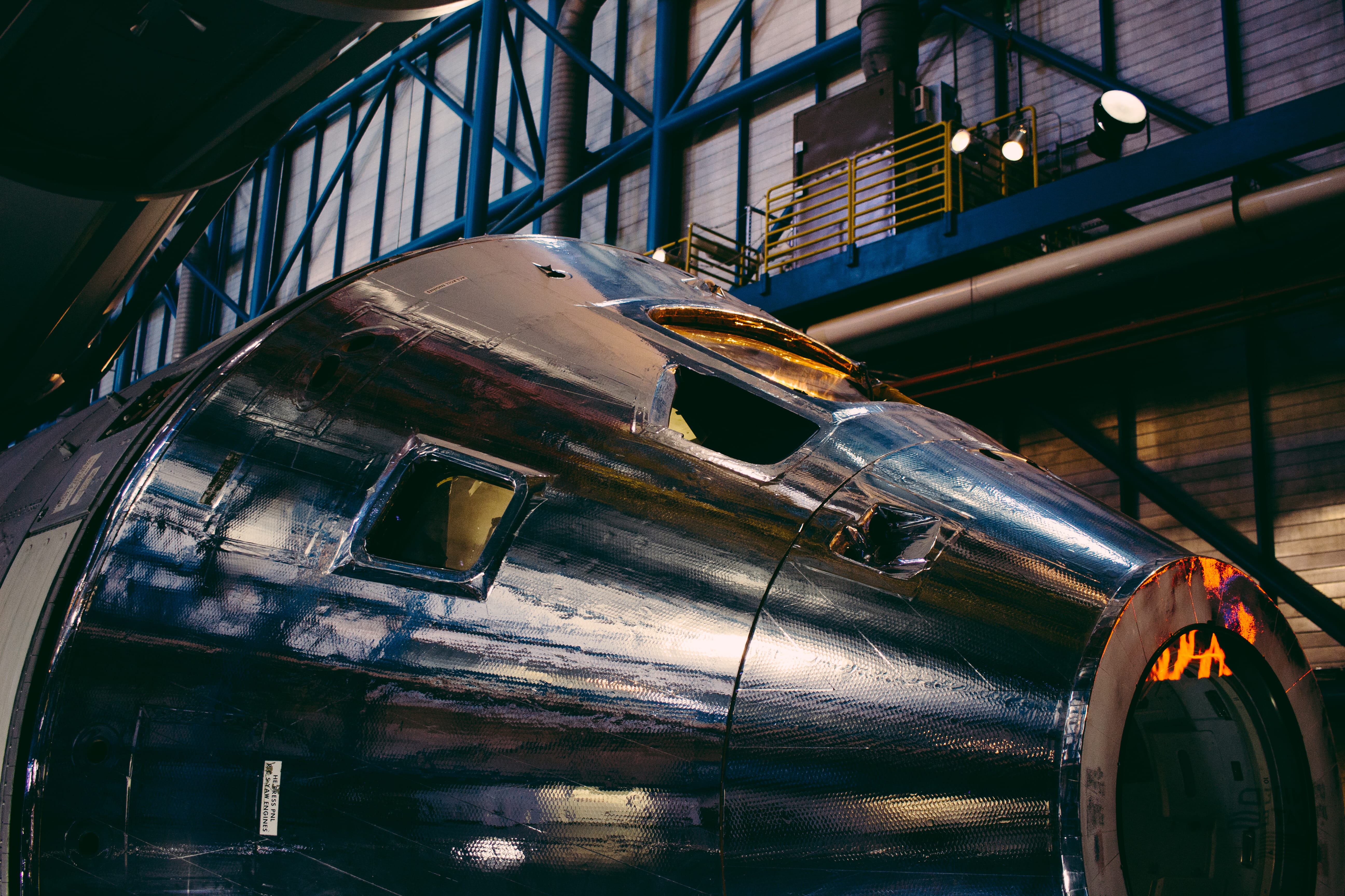 airplane, dark, metal, indoors, stars, industry, moody, architecture, old, space, transportation, built structure, day, kennedy space center, united states, HD Wallpaper