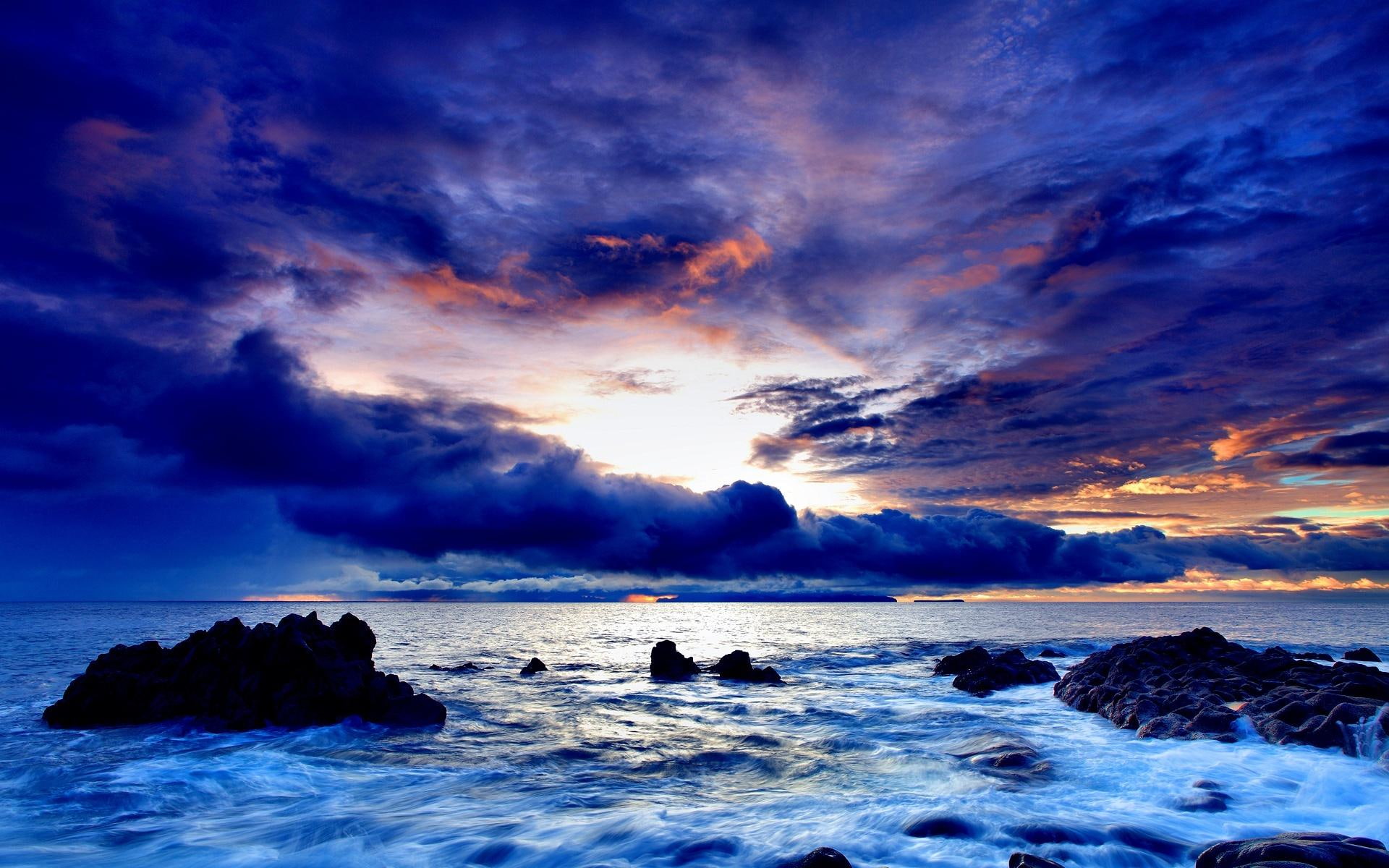 lovely, 3d and abstract, blue, mighty, beauty, 1080P, ocean, clouds, colorful, HD Wallpaper