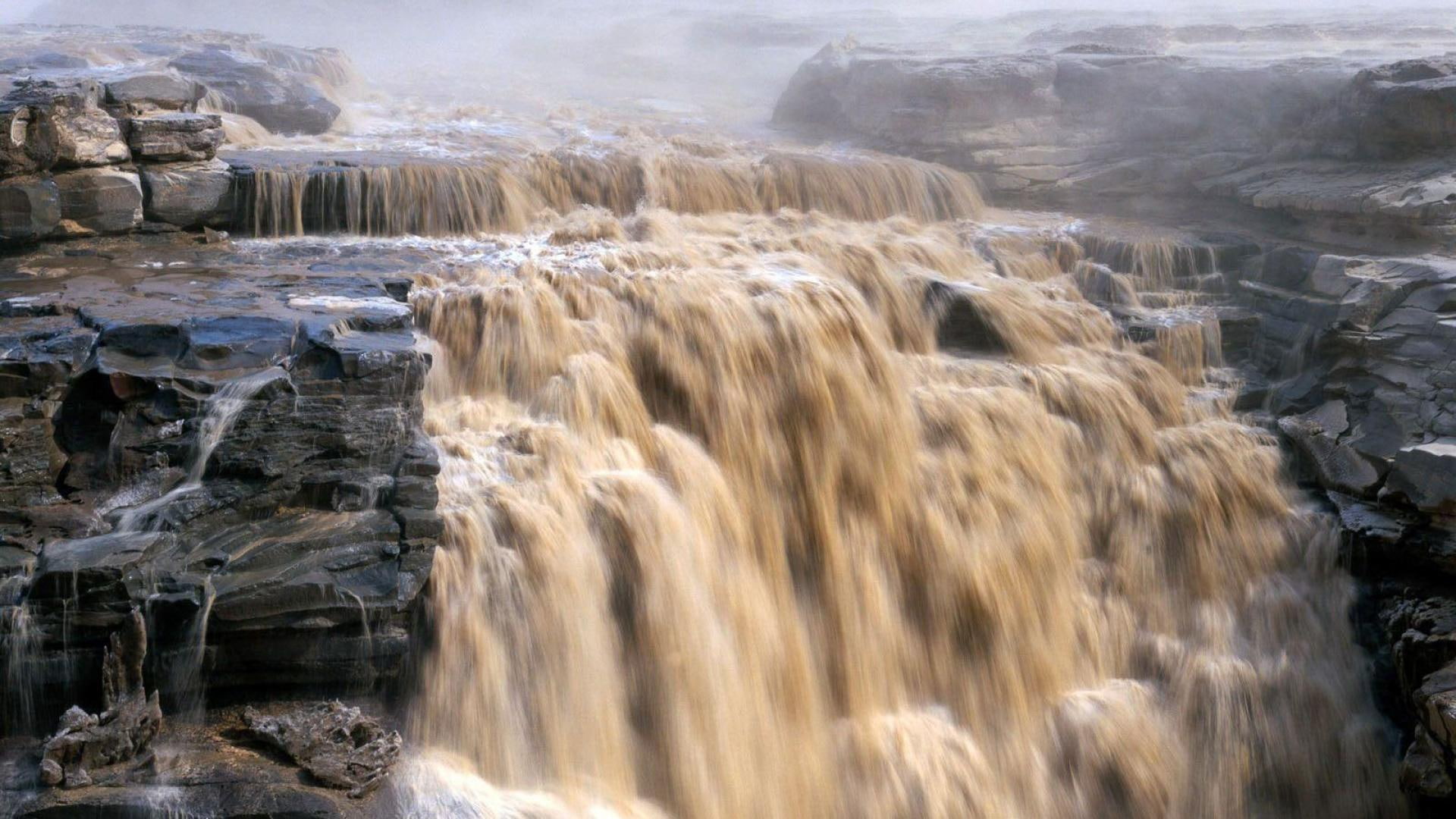 nature and landscapes, rocks, mist, 1080P, waterfall, mighty, HD Wallpaper