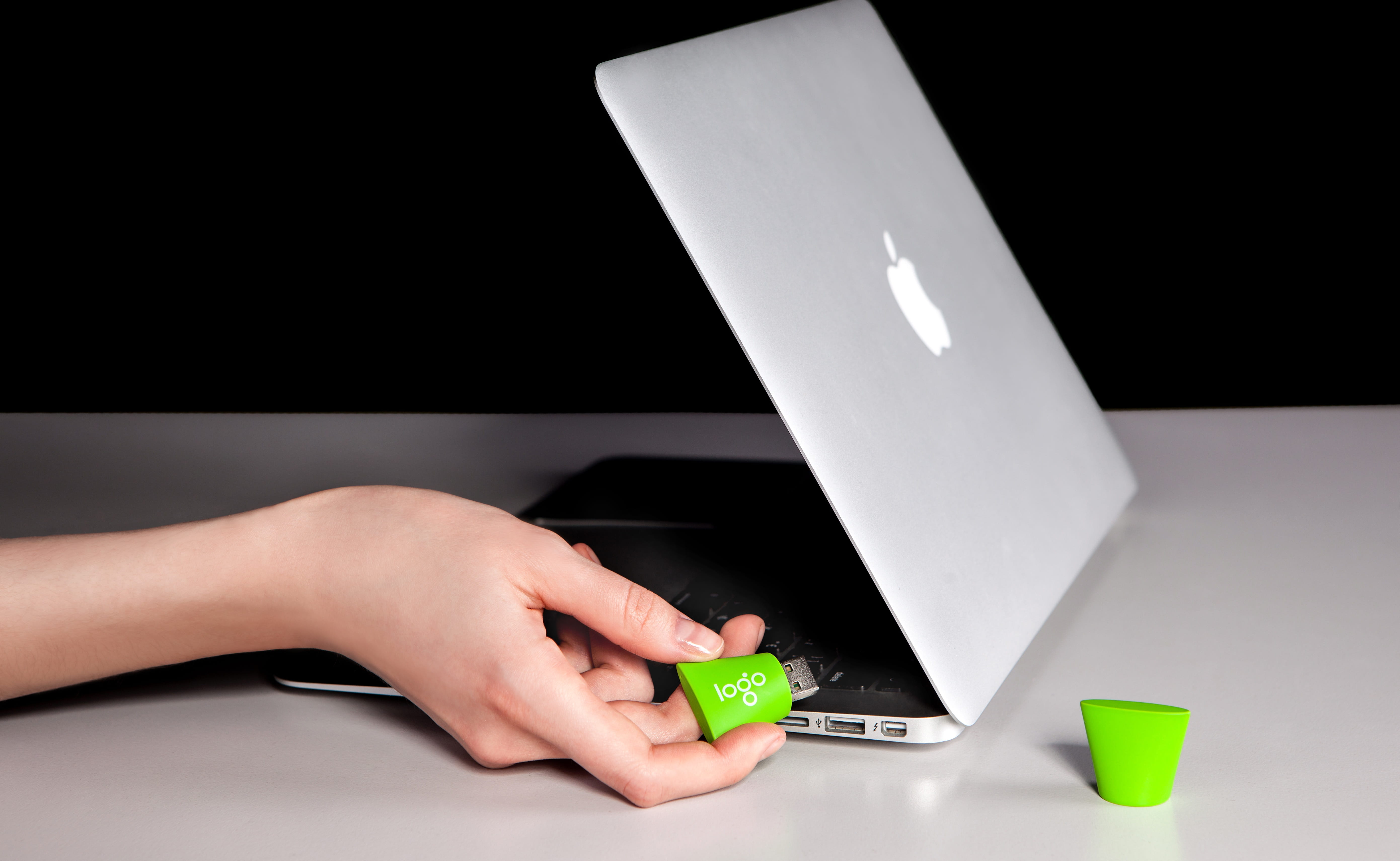 flash drive, unrecognizable person, close-up, black background, computer equipment, products, white color, human limb, promotional, communication, adult, HD Wallpaper