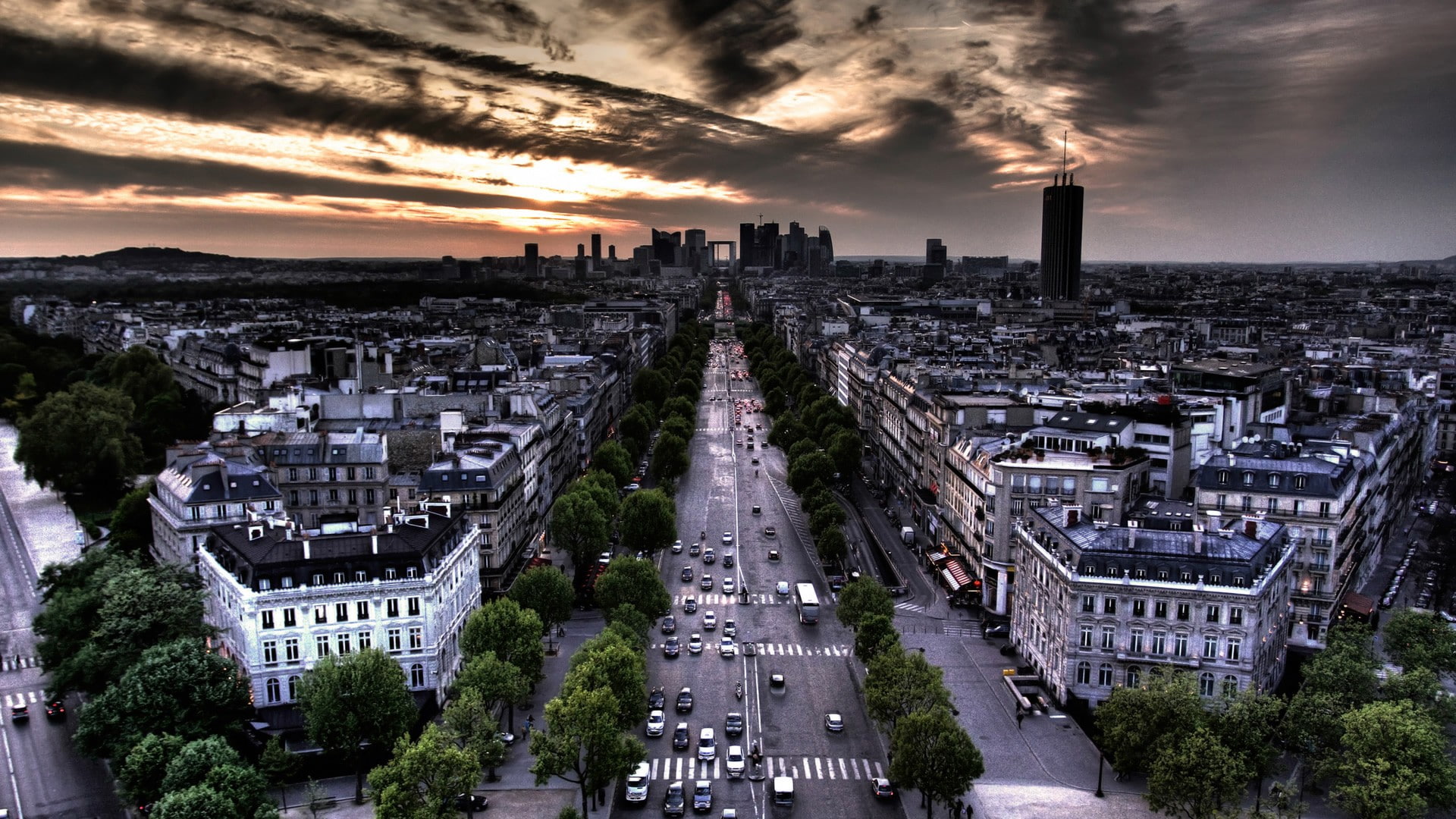 clouds, France, Paris, city, cityscape, sky, 1080P, HDR, building, road, HD Wallpaper