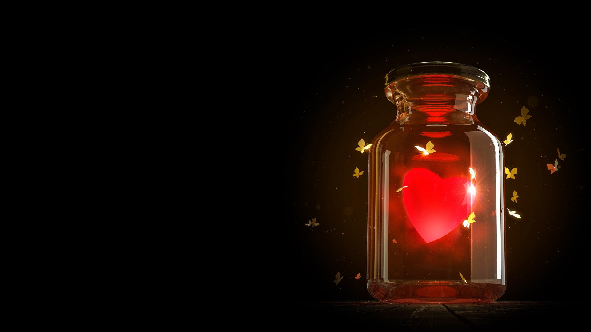 light, heat, moths, fantasy, Valentines Day, art, Alexander Ovcharenko, heart, Valentine, valentines daily render, rendering, 1080P, HD Wallpaper