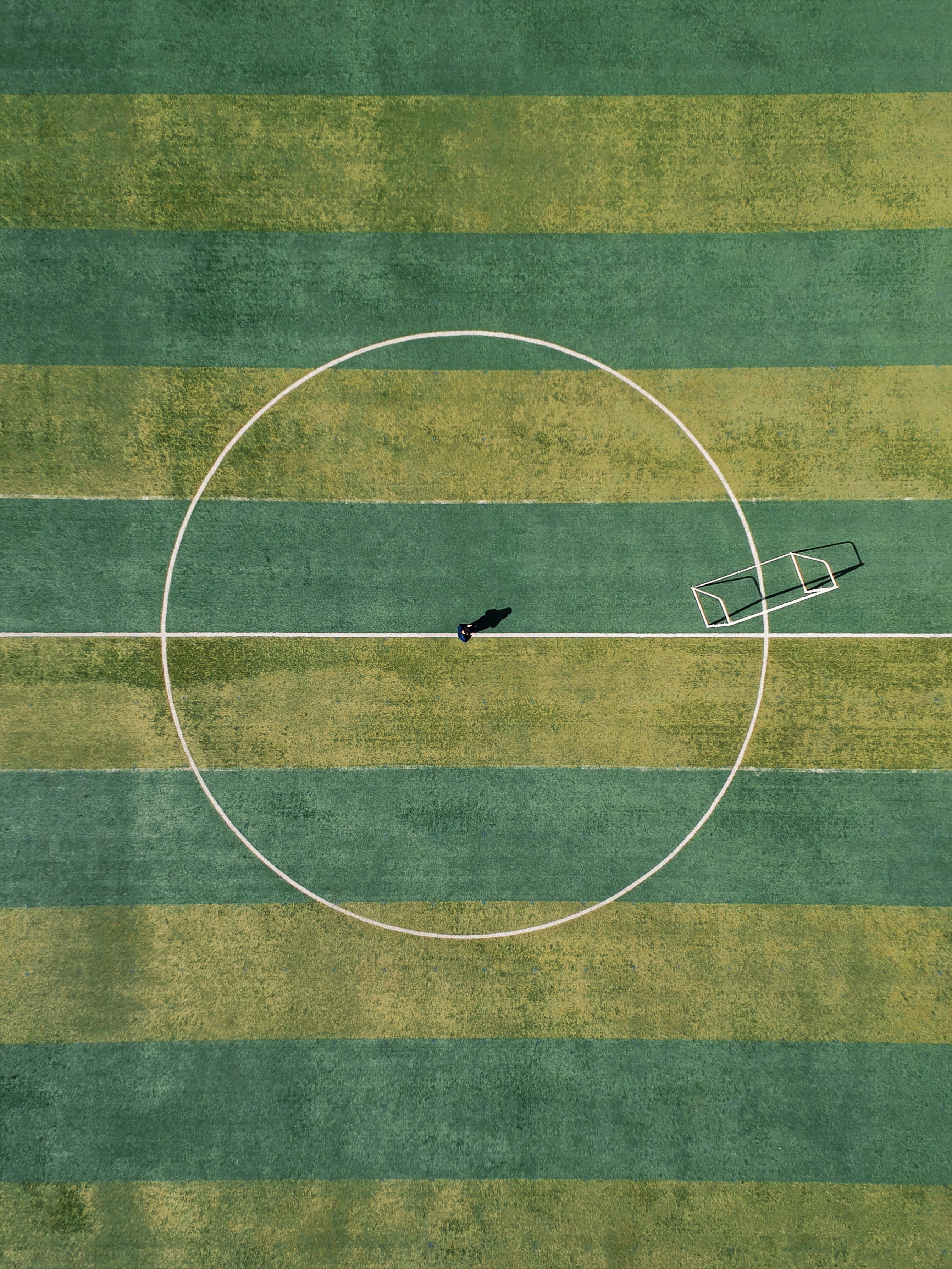 repetition, shadow, from abone, green color, standing, sports, architecture, pitch, field, aerial photography, daytime, plant, geen, green, geometric shape, Phone HD Wallpaper
