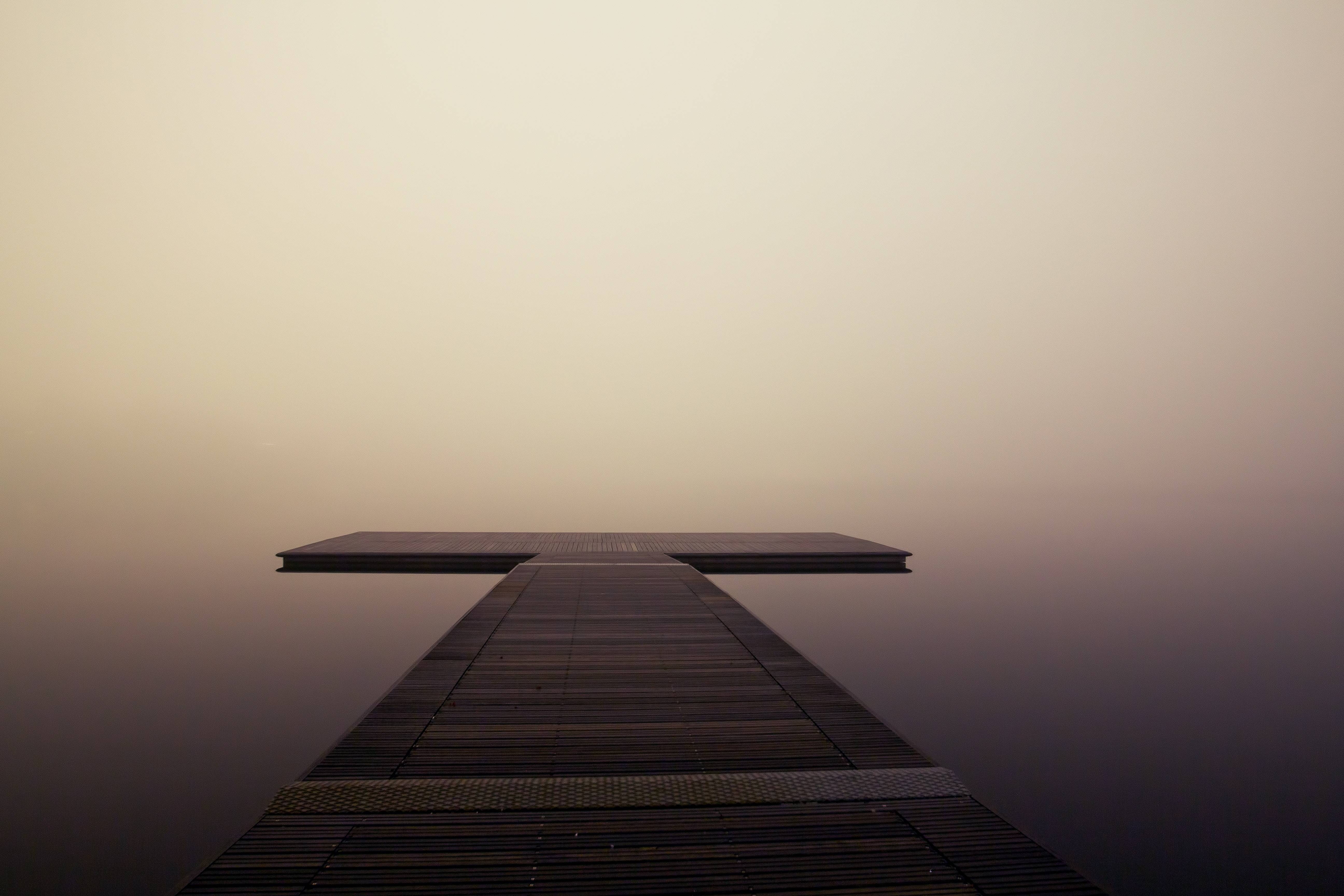 quiet, calm, pier, no people, beauty in nature, outdoors, silhouette, fog, ocean, scenics - nature, low angle view, sea, architecture, lake, water, sky, HD Wallpaper