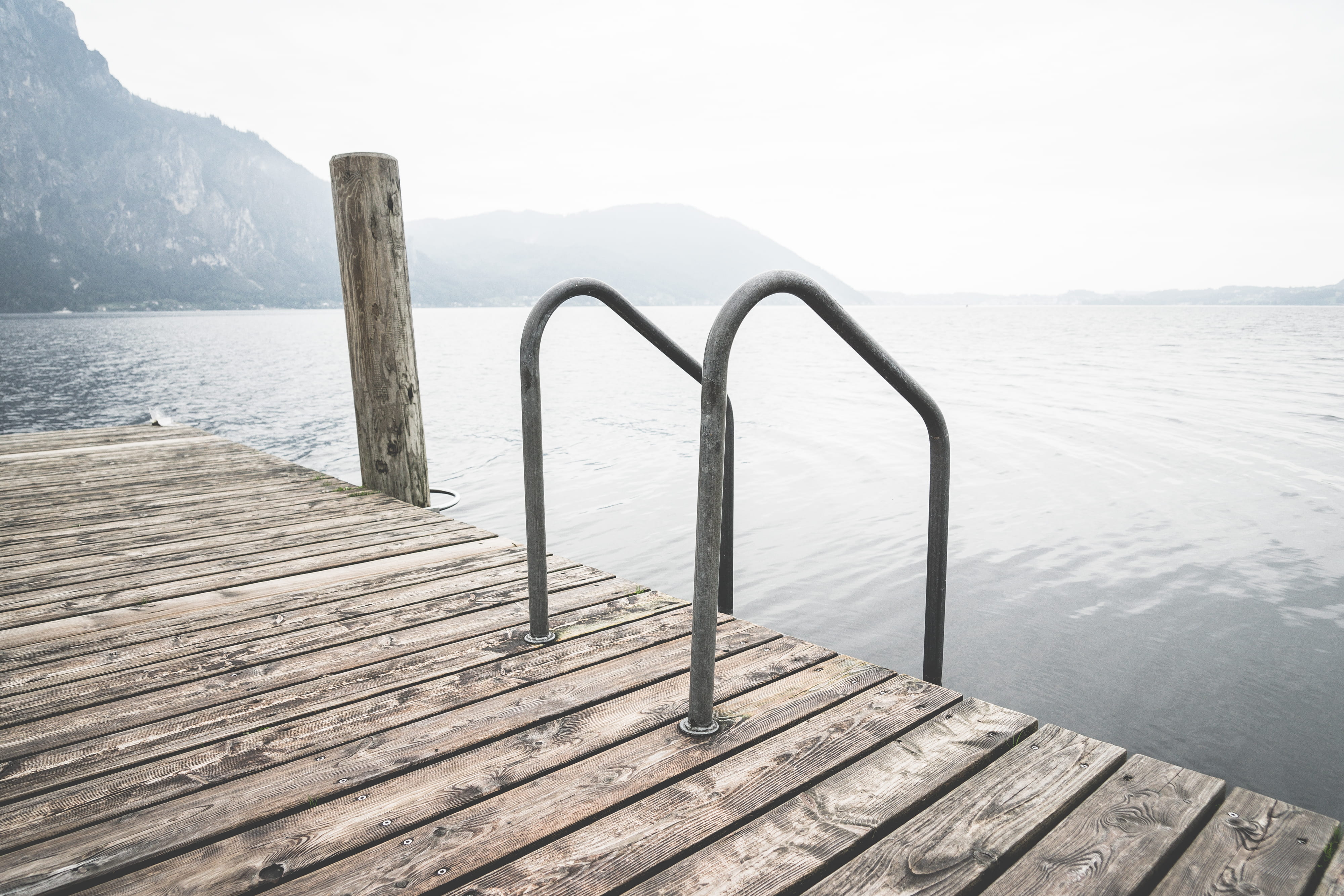 beauty in nature, Ladder, tranquility, sunlight, summer, scenics, water, Lake, day, sky, tranquil Scene, sea, minimalism, 4K, Pontoon, wood - Material, HD Wallpaper