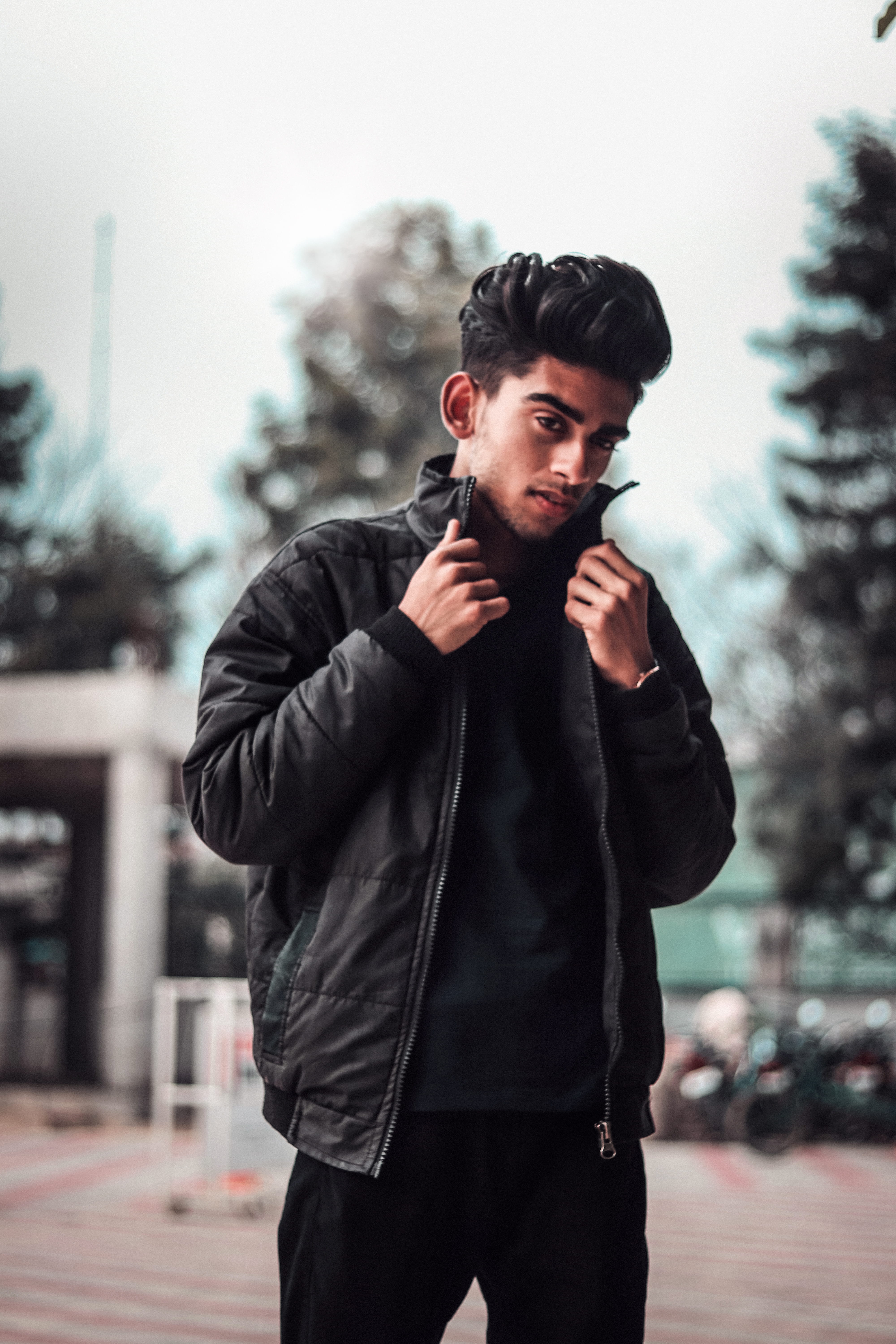 three quarter length, warm clothing, chandigarh university, focus on foreground, young adult, stairs, lens, one person, day, street, casual clothing, looking at camera, Phone HD Wallpaper