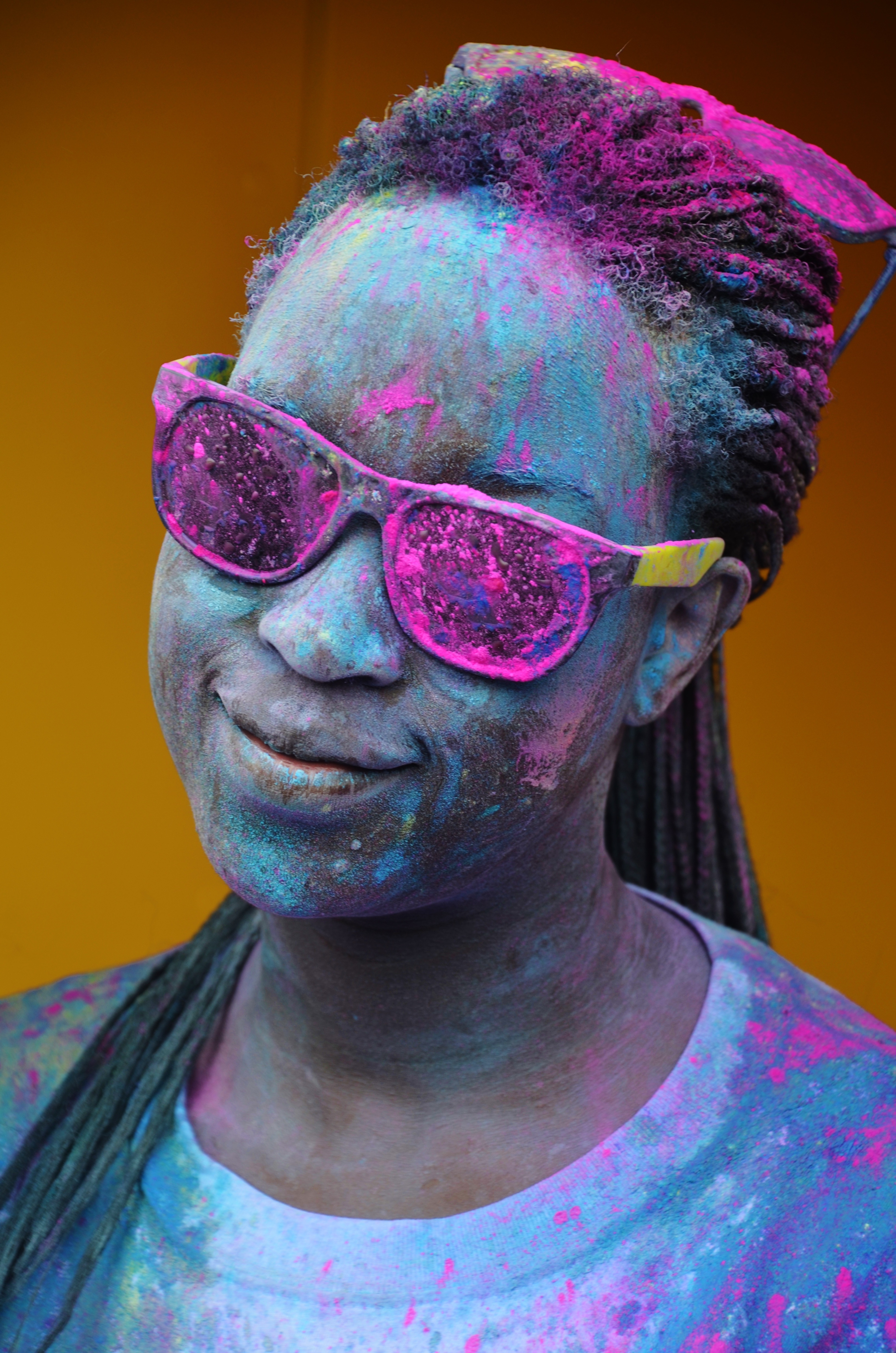 people, leisure activity, young, headshot, powder paint, pink color, woman, pretty, festival, eyeglasses, wearing, happy, hairstyle, sunglasses, funny, Phone HD Wallpaper