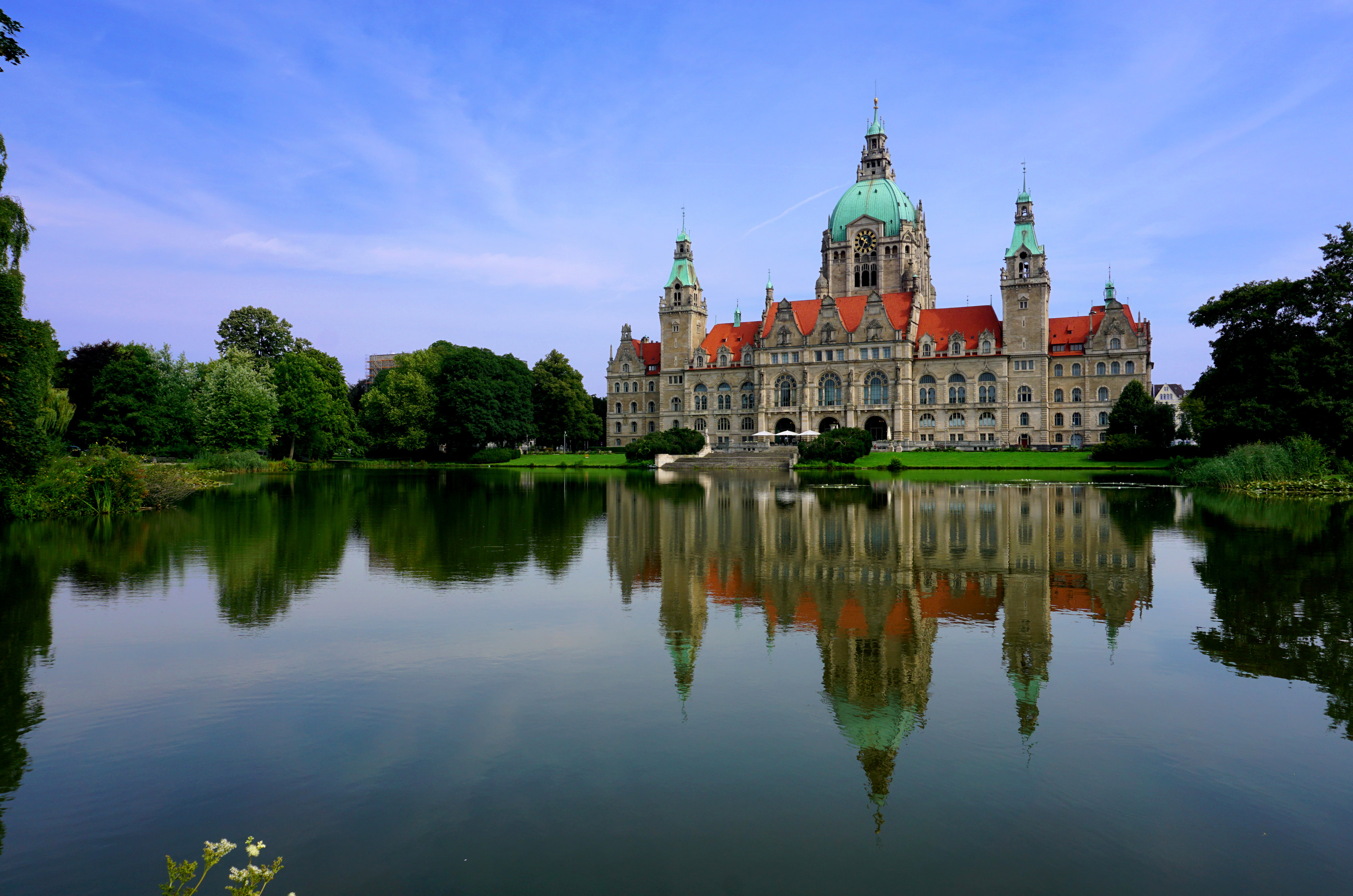 near, Hanove, 4K, pond, castle, trees, brown, reflection, Germany, photography, concrete, lake, New Town Hall, water, HD Wallpaper