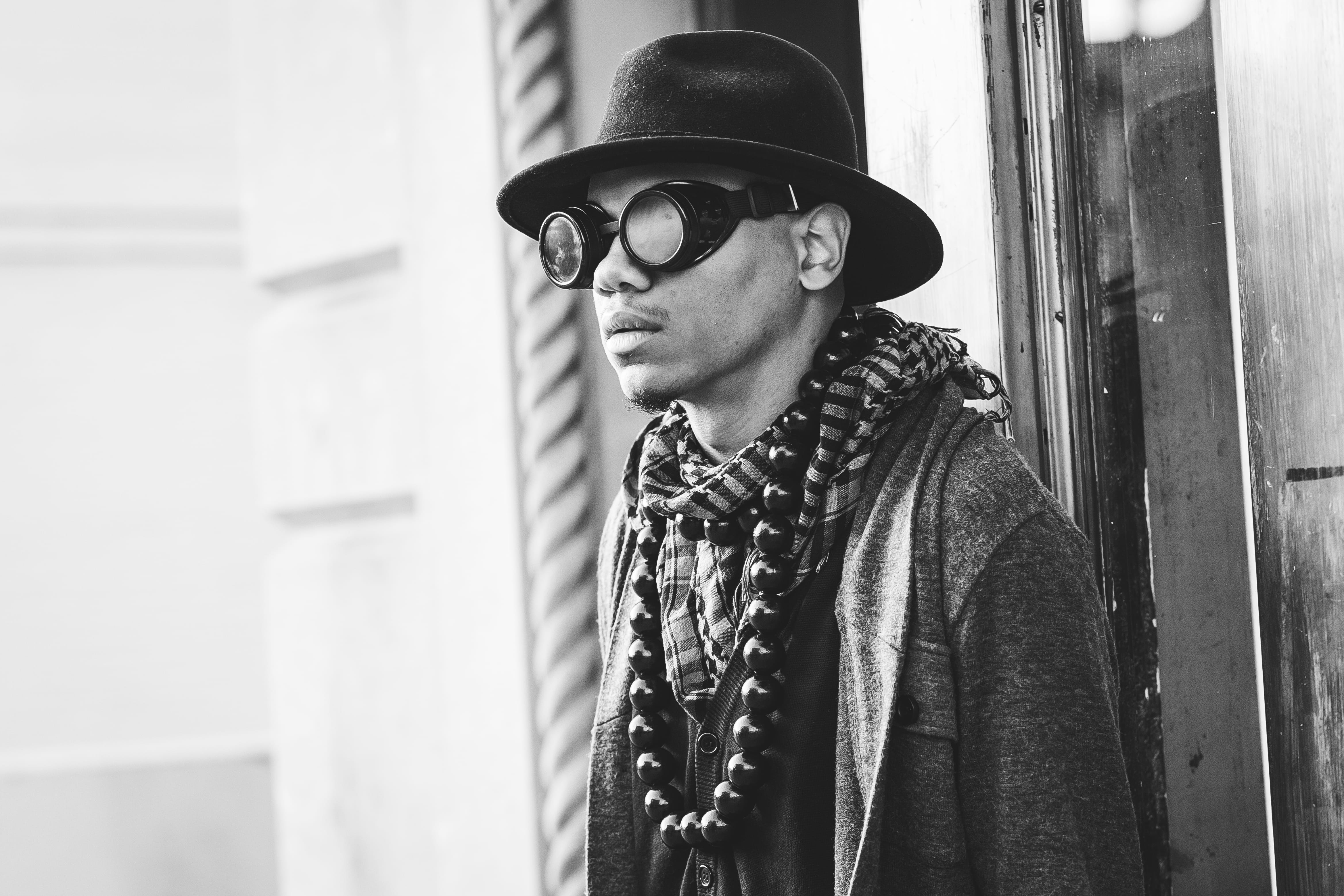 contemplation, human, looking, using, winter, day, accessories, glasses, warm clothing, clothing, couch, suit, accessory, standing, hat, photo, real people, HD Wallpaper