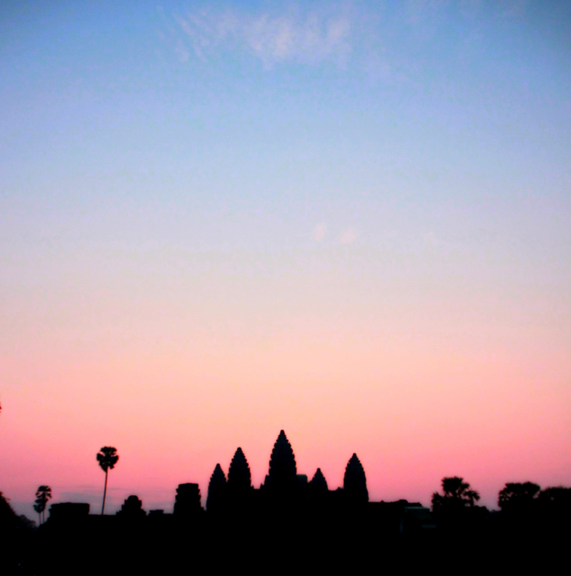 1080P, blue, building, beauty in nature, architecture, tranquil scene, krong siem reap, cambodia, tranquility, angkor wat, copy space, silhouette, clear sky, Phone HD Wallpaper