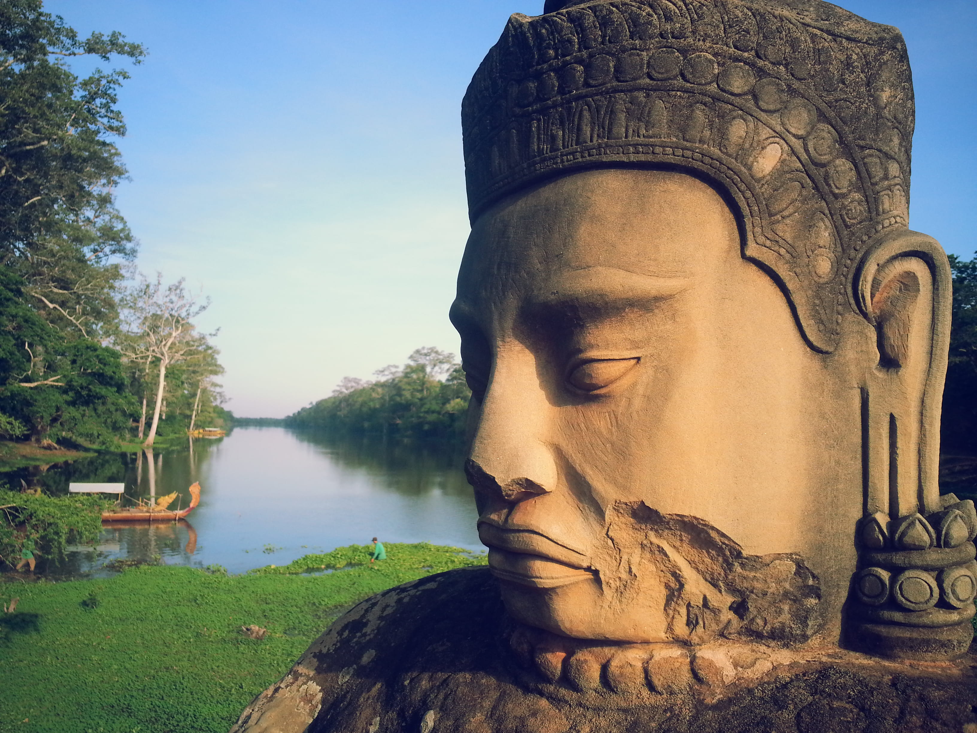 idol, sculpture, statue, male likeness, no people, cambodia, krong siem reap, outdoors, water, belief, architecture, art and craft, asia, representation, HD Wallpaper