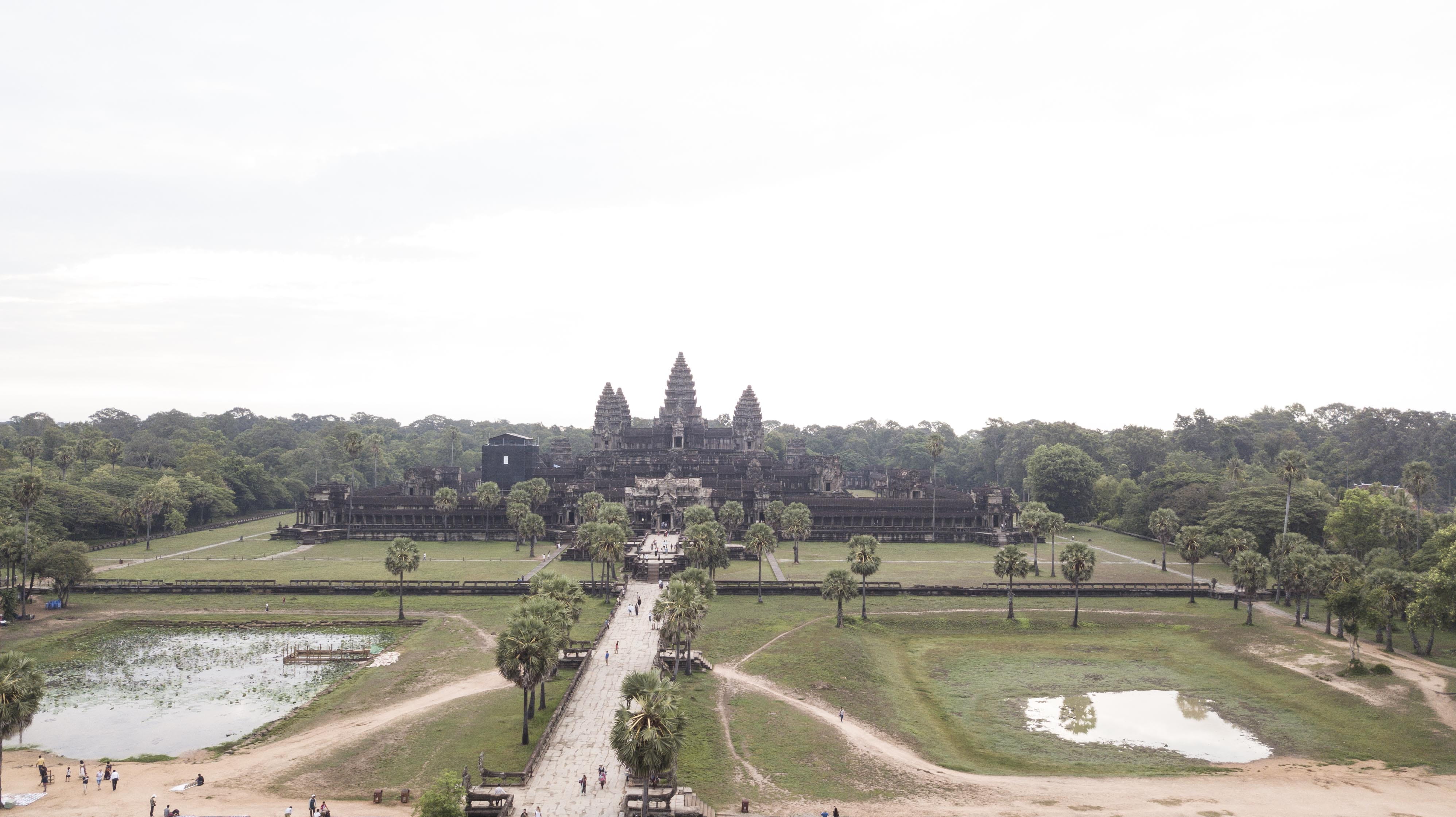 scenery, person, aerial view, krong siem reap, flagstone, water, travel destinations, arbour, beauty in nature, environment, lake, grass, growth, cambodia, HD Wallpaper