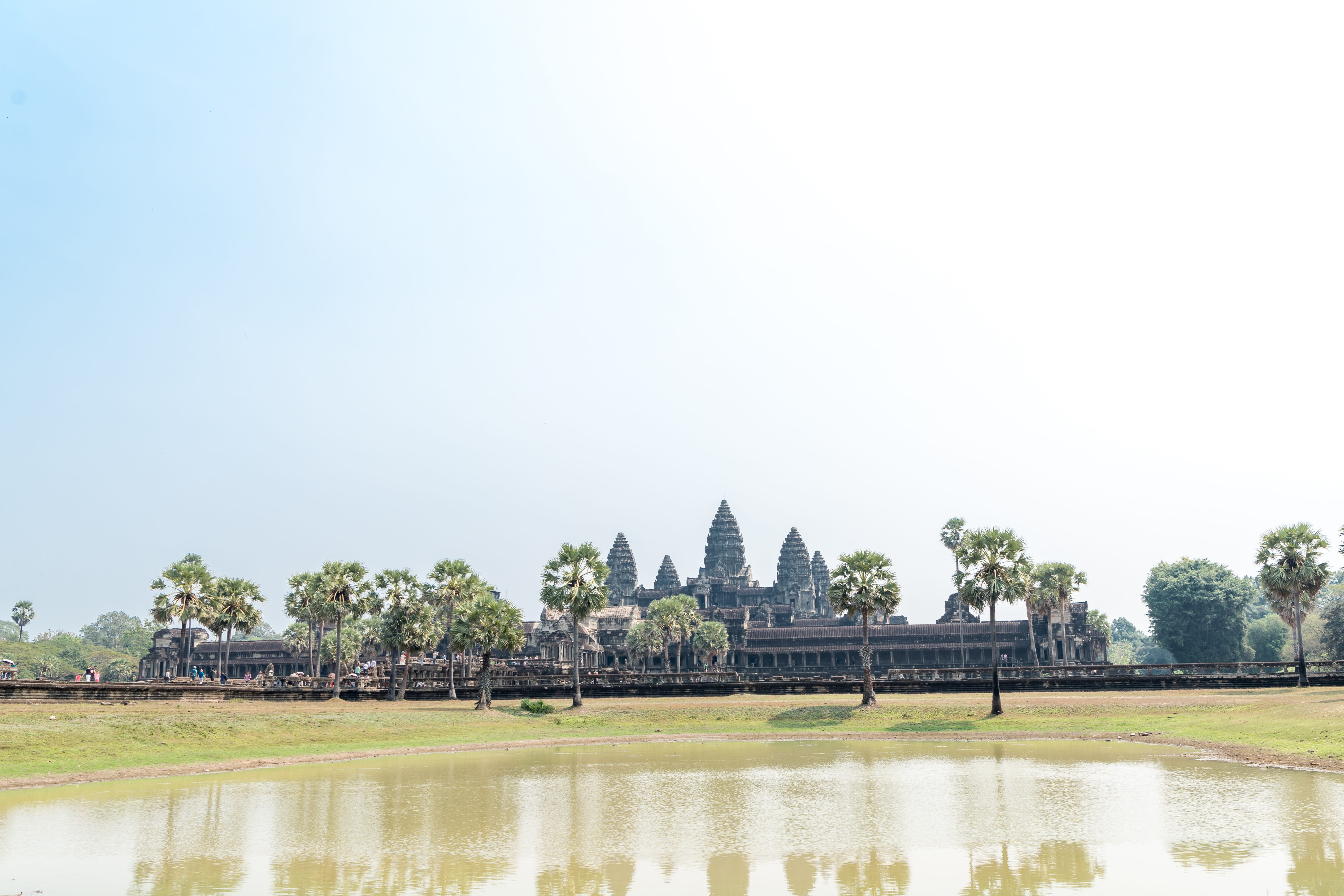 lake, tree, day, siem reap, 4K, building, no people, landscape, outdoors, architecture, clear sky, hinduism, environment, plant, scenics - nature, waterfront, HD Wallpaper