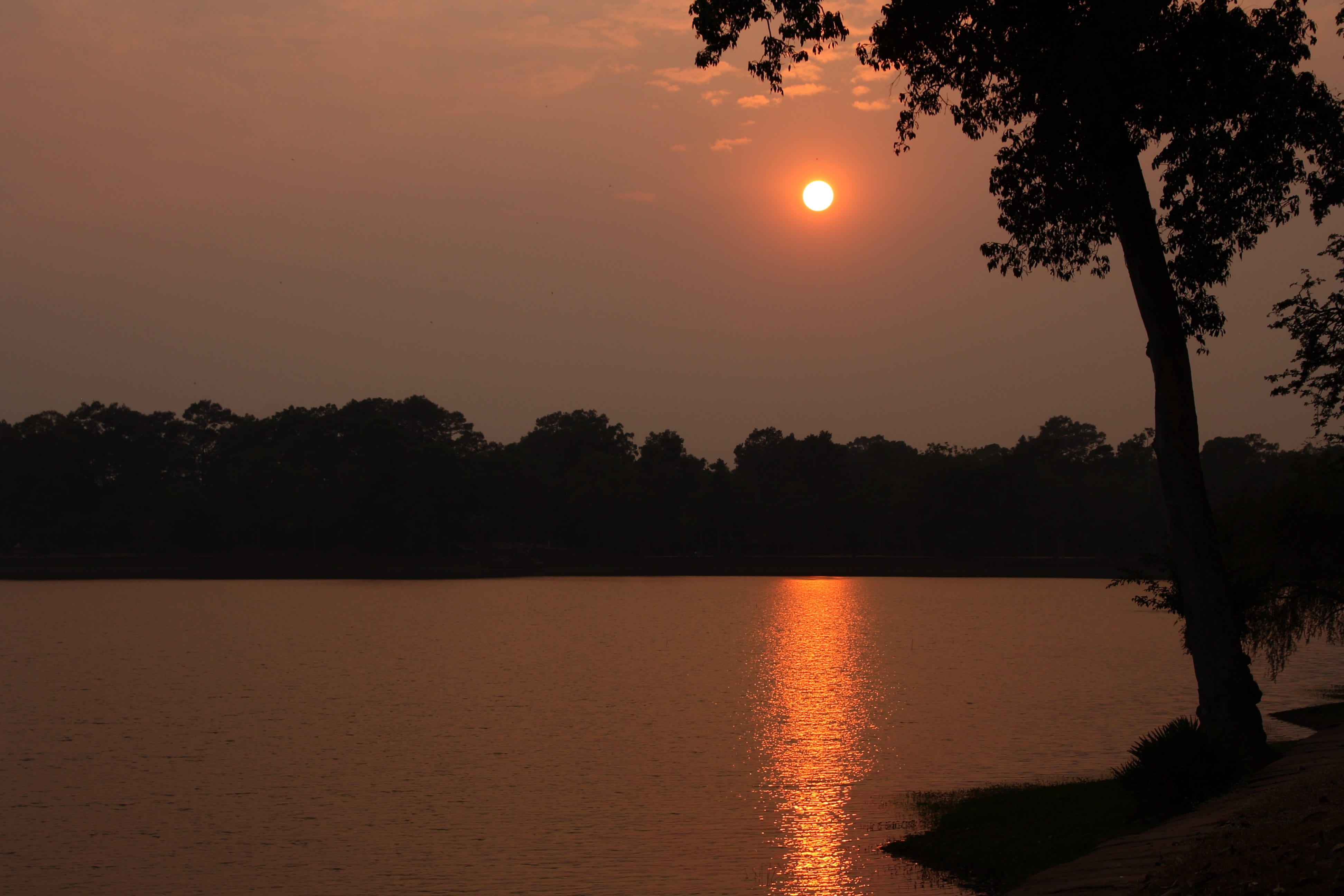 tranquil scene, sky, water, silhouette, outdoors, beauty in nature, asia, waterfront, sun, idyllic, nature, khmer, landscape, angkor, non-urban scene, zen, HD Wallpaper