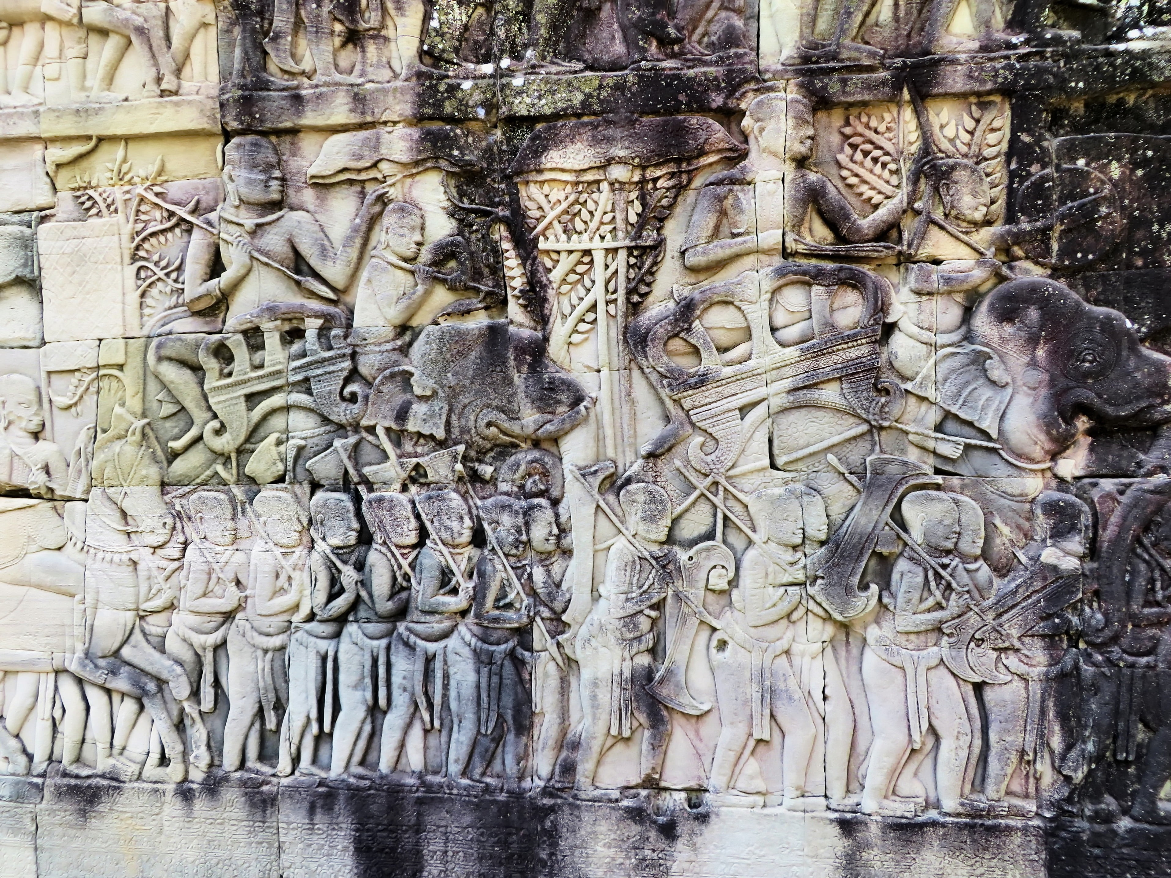 wall sculptures, religion, belief, outdoors, art and craft, travel, angkor, archaeology, craft, day, history, bayon, ruins, creativity, carving, no people, HD Wallpaper