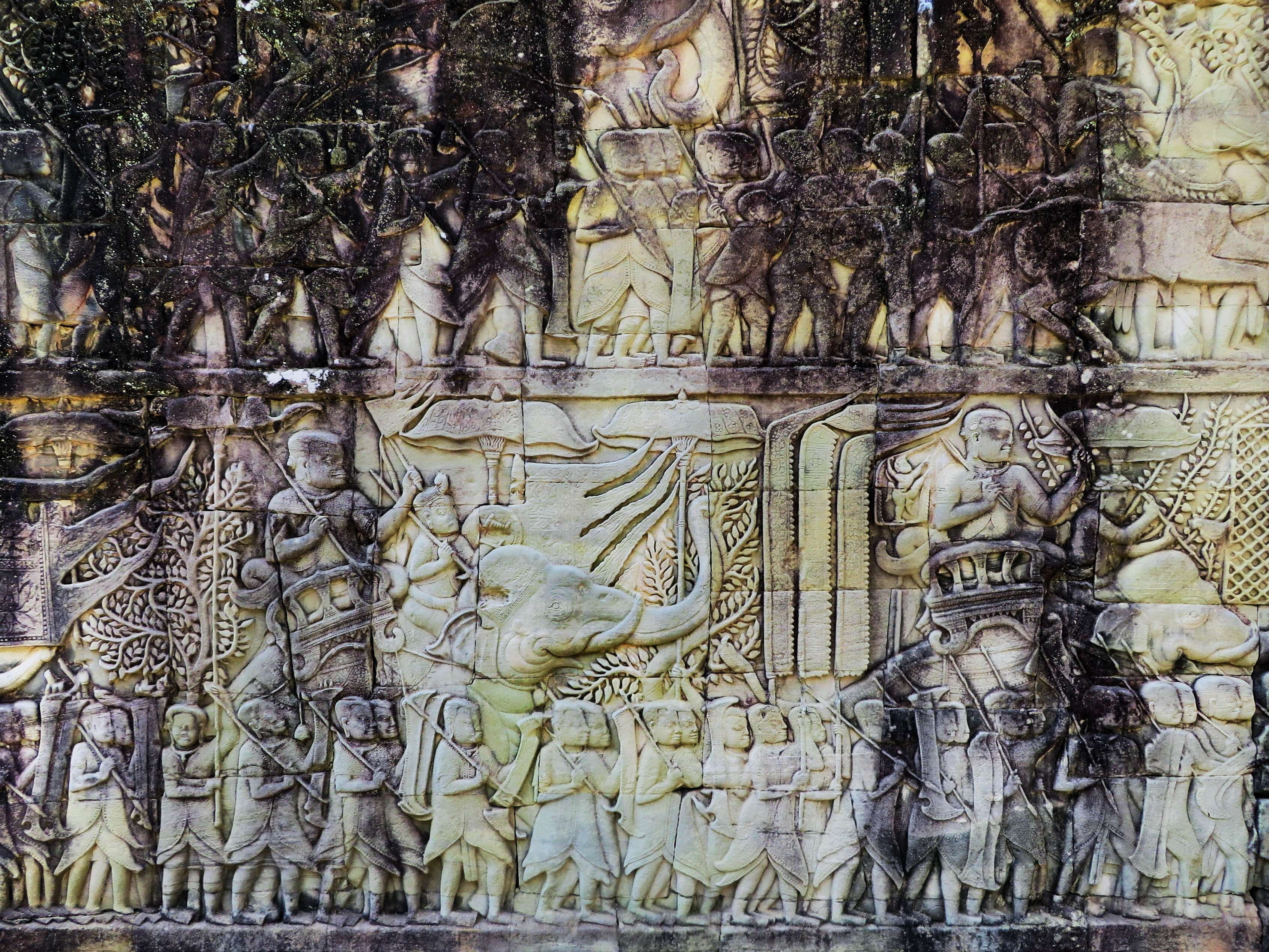 religion, 2K, creativity, ornate, spirituality, carving - craft product, craft, male likeness, full frame, angkor thom, bayon, built structure, building, HD Wallpaper