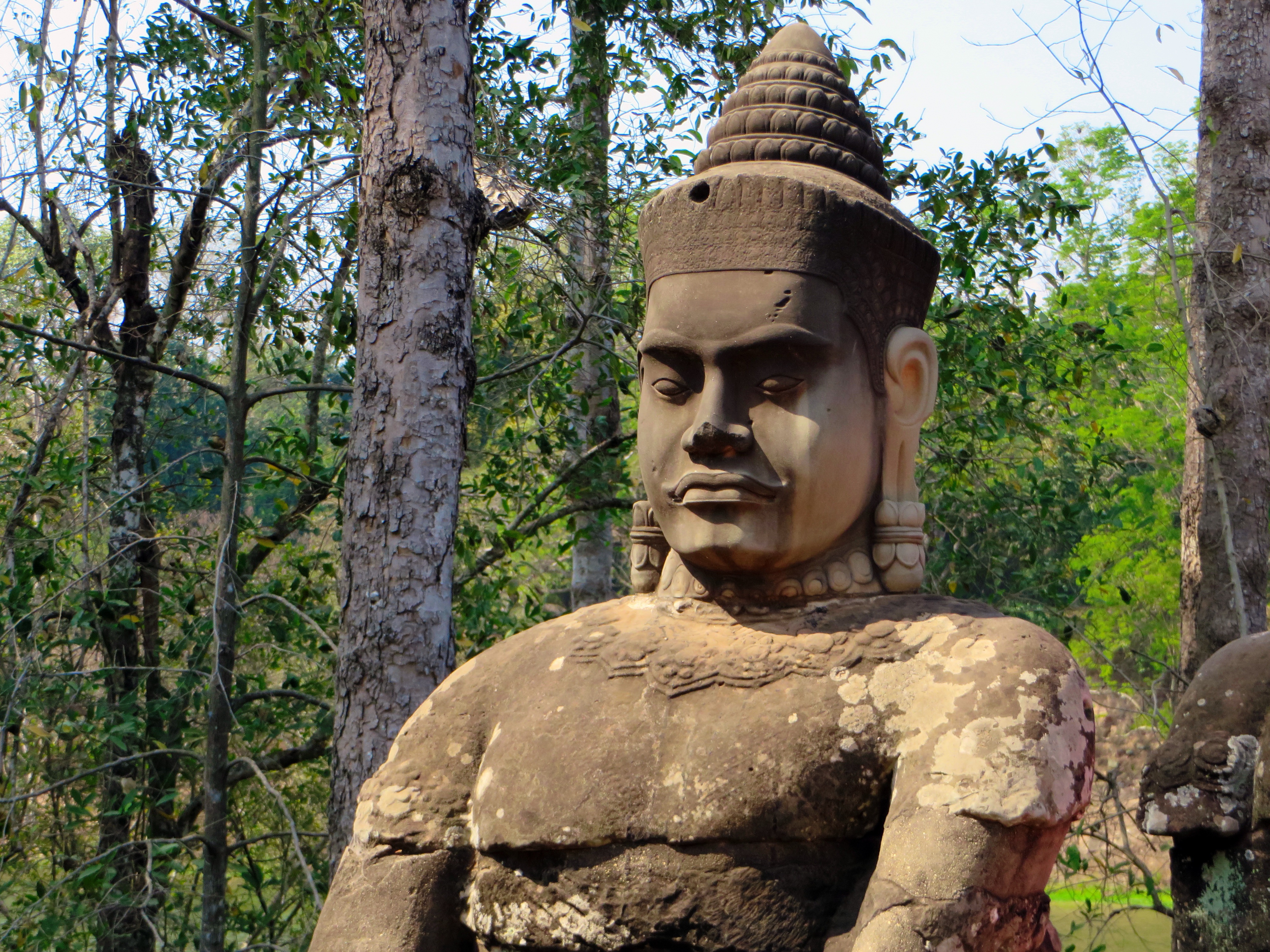 trunk, plant, human representation, tree trunk, guardian, sculpture, temple, solid, representation, angkor thom, craft, creativity, 4K, spirituality, male likeness, HD Wallpaper