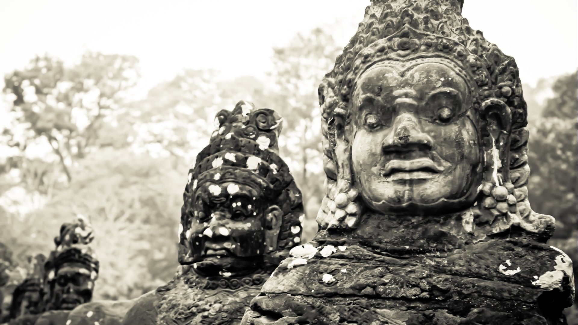 ancient, place of worship, human representation, Temples, craft, representation, Angkor Thom, history, outdoors, ornate, male likeness, belief, religion, HD Wallpaper
