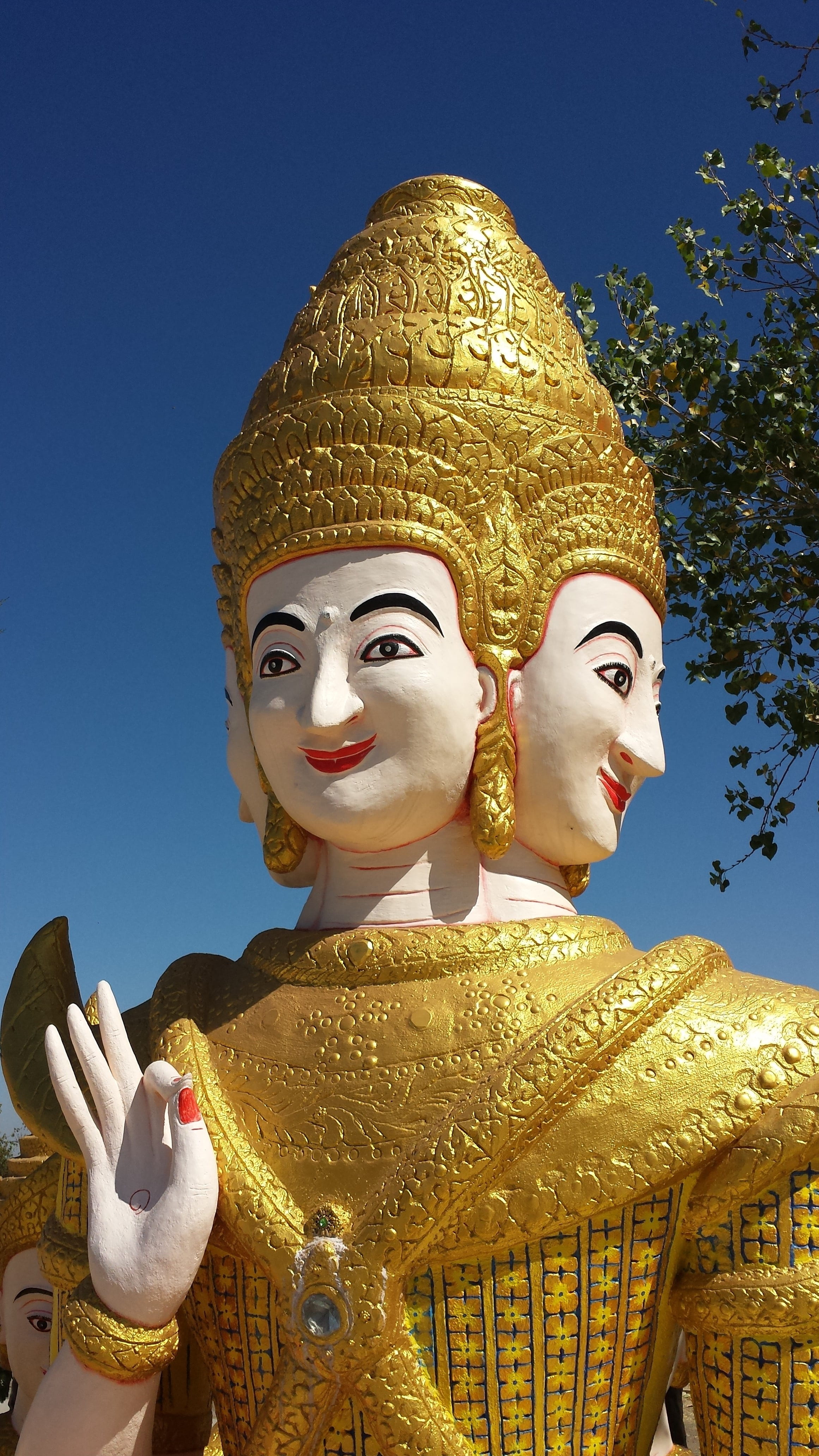 belief, cambodian, sculpture, sky, building, art and craft, built structure, temple, religion, statue, clear sky, gold colored, buddhist, male likeness, Phone HD Wallpaper