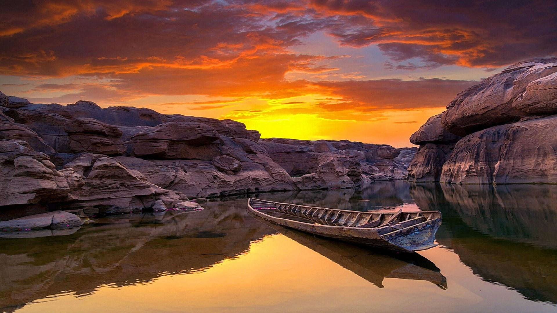 wreck, non-urban scene, 1080P, scenics - nature, rock - object, siam, nature, river, transportation, tranquility, landscape, water, nautical vessel, travel, HD Wallpaper