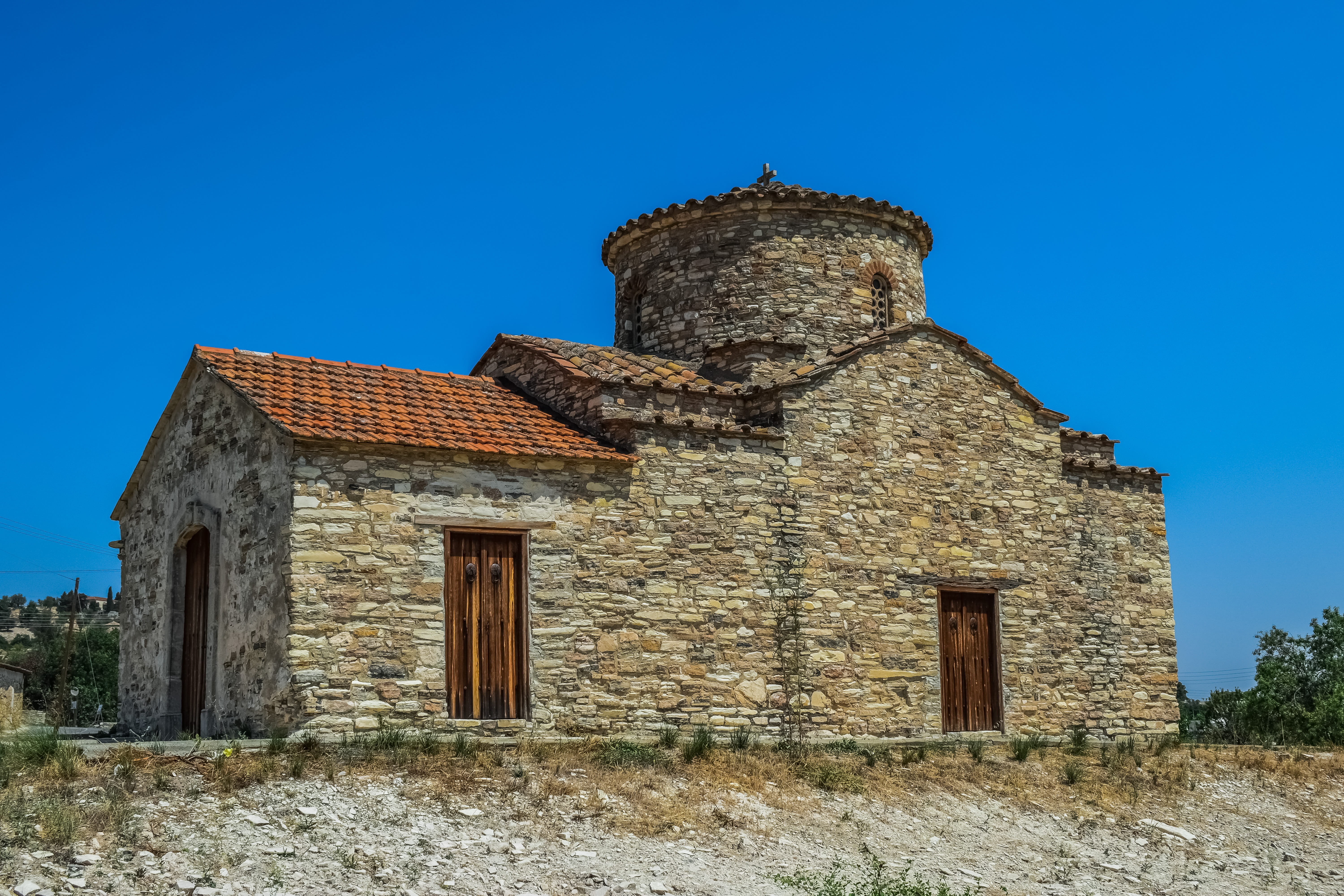church, orthodox, house, clear sky, sky, building exterior, the past, land, grass, 12th century, cyprus, architecture, building, abandoned, day, 5K, stone built, HD Wallpaper
