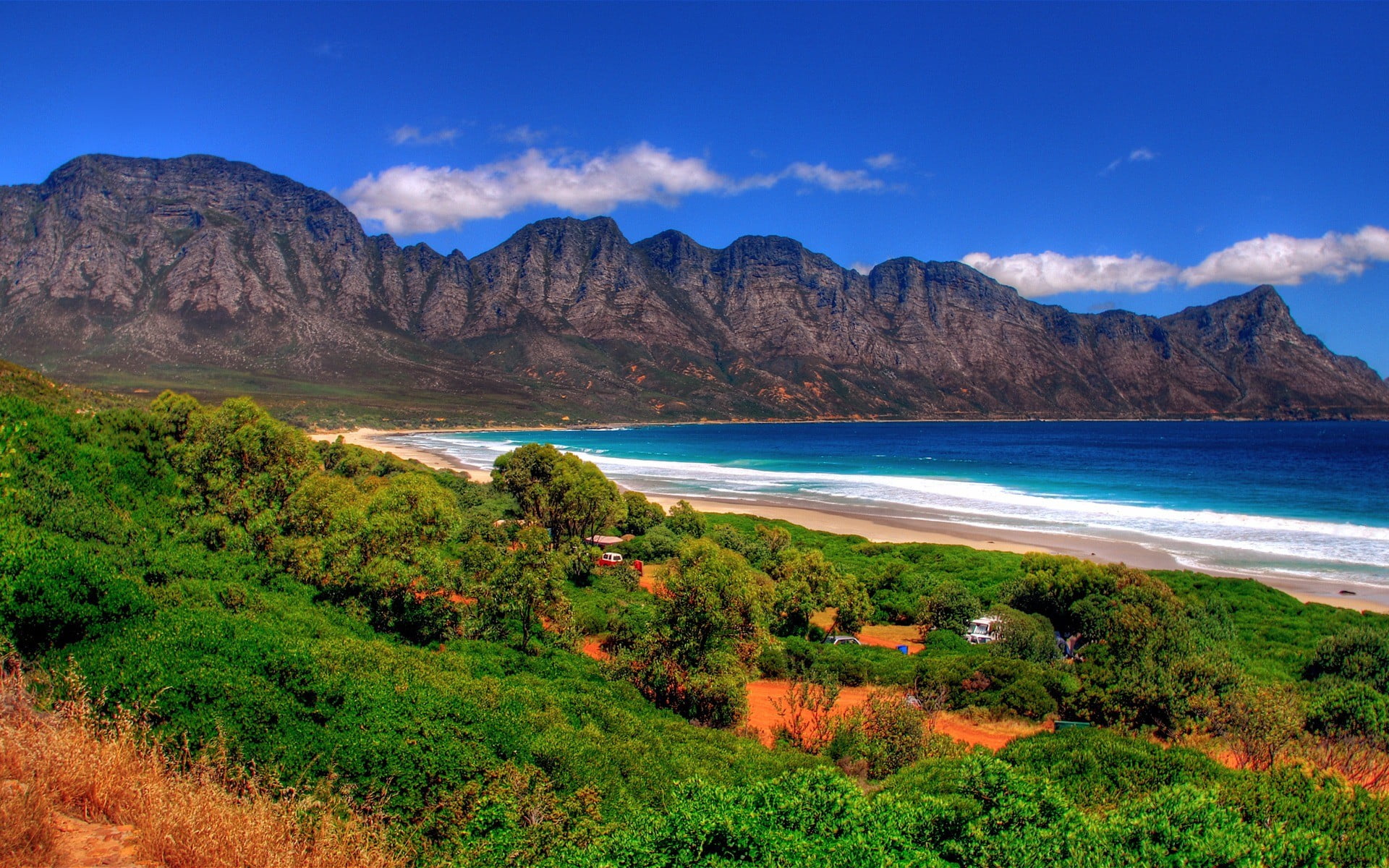 beach, sky, mountain range, beauty in nature, nature, landscape, scenics - nature, no people, water, 1080P, mountain peak, plant, tranquil scene, Africa, HD Wallpaper