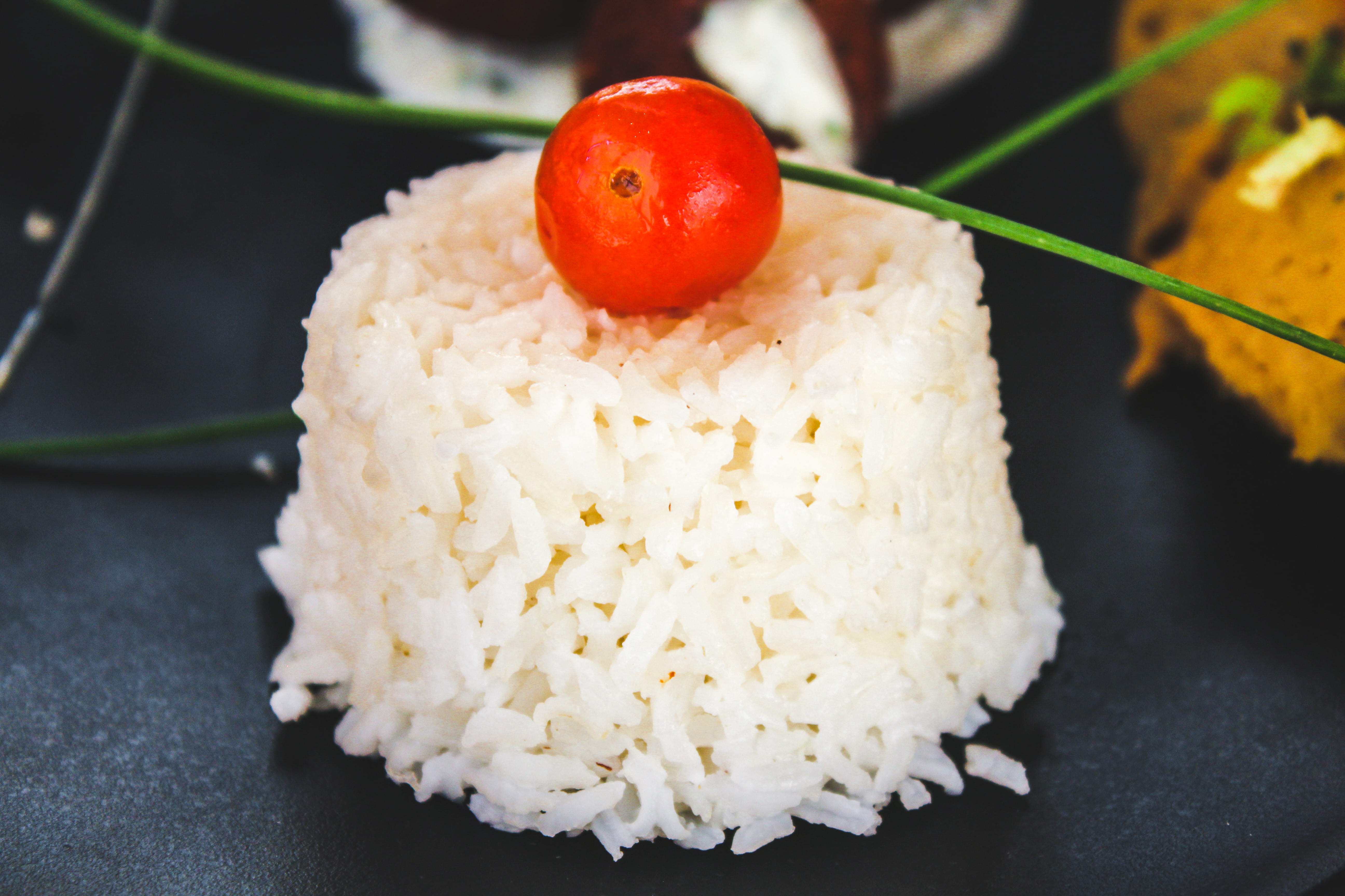 tomato, food, rice, close-up, food and drink, indoors, tasty, basmati, 5K, temptation, white, fruit, vegetable, freshness, traditional, wood, wellbeing, HD Wallpaper