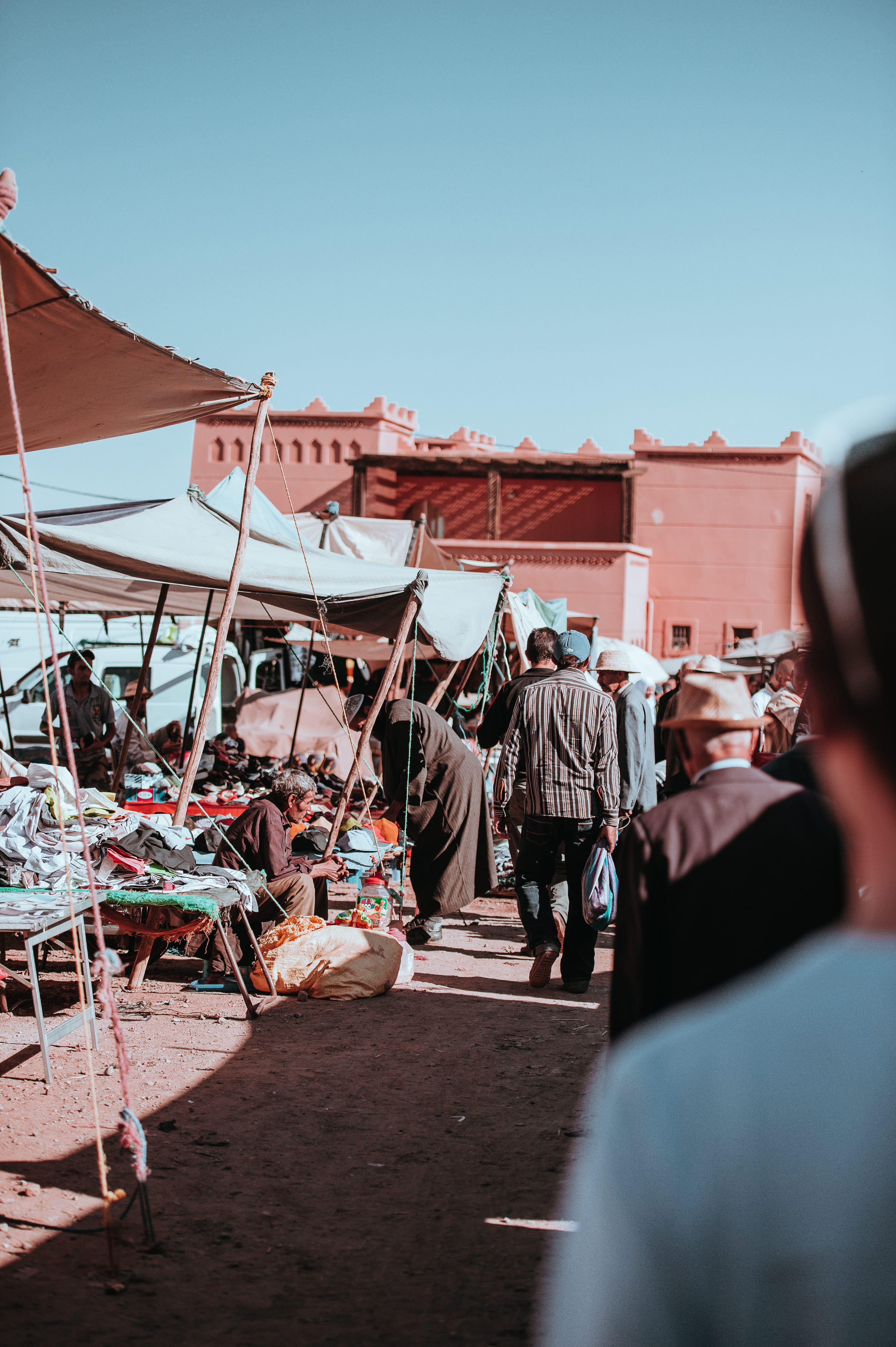 crowd, architecture, sky, market, morocco, day, retail, building, people, setting, stall, group of people, lifestyles, outdoors, berber, occupation, photography, Phone HD Wallpaper