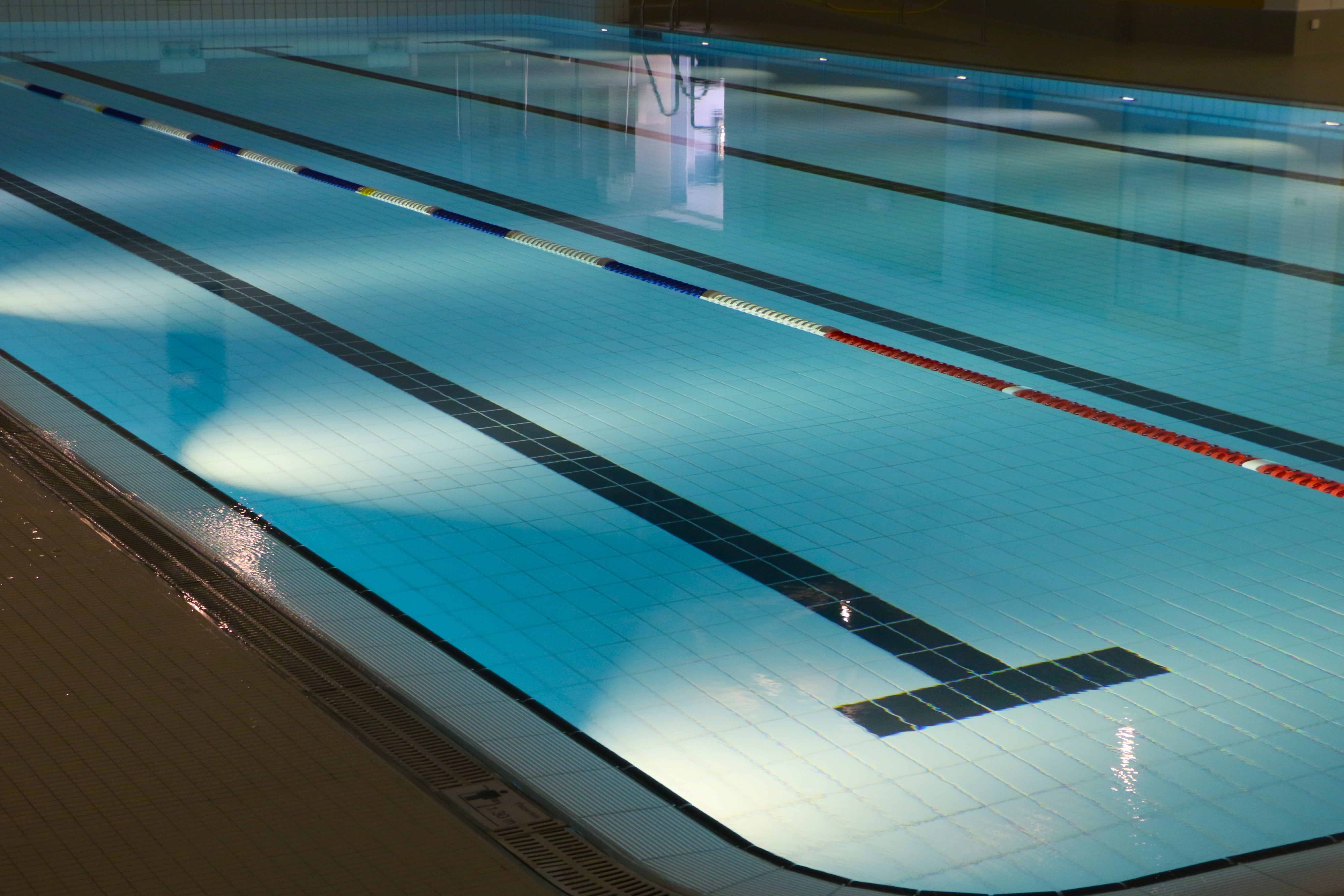 day, lighting, high angle view, turquoise colored, empty, pool, indoors, architecture, indoor swimming pool, poolside, glass - material, 5K, nature, water, HD Wallpaper