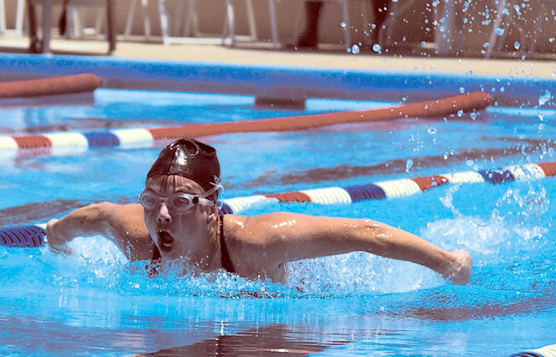 swimwear, exercising, swimming pool, men, 1080P, competition, race, eyewear, swimming lane marker, butterfly, woman, swimming cap, sport, nature, swimmer, HD Wallpaper