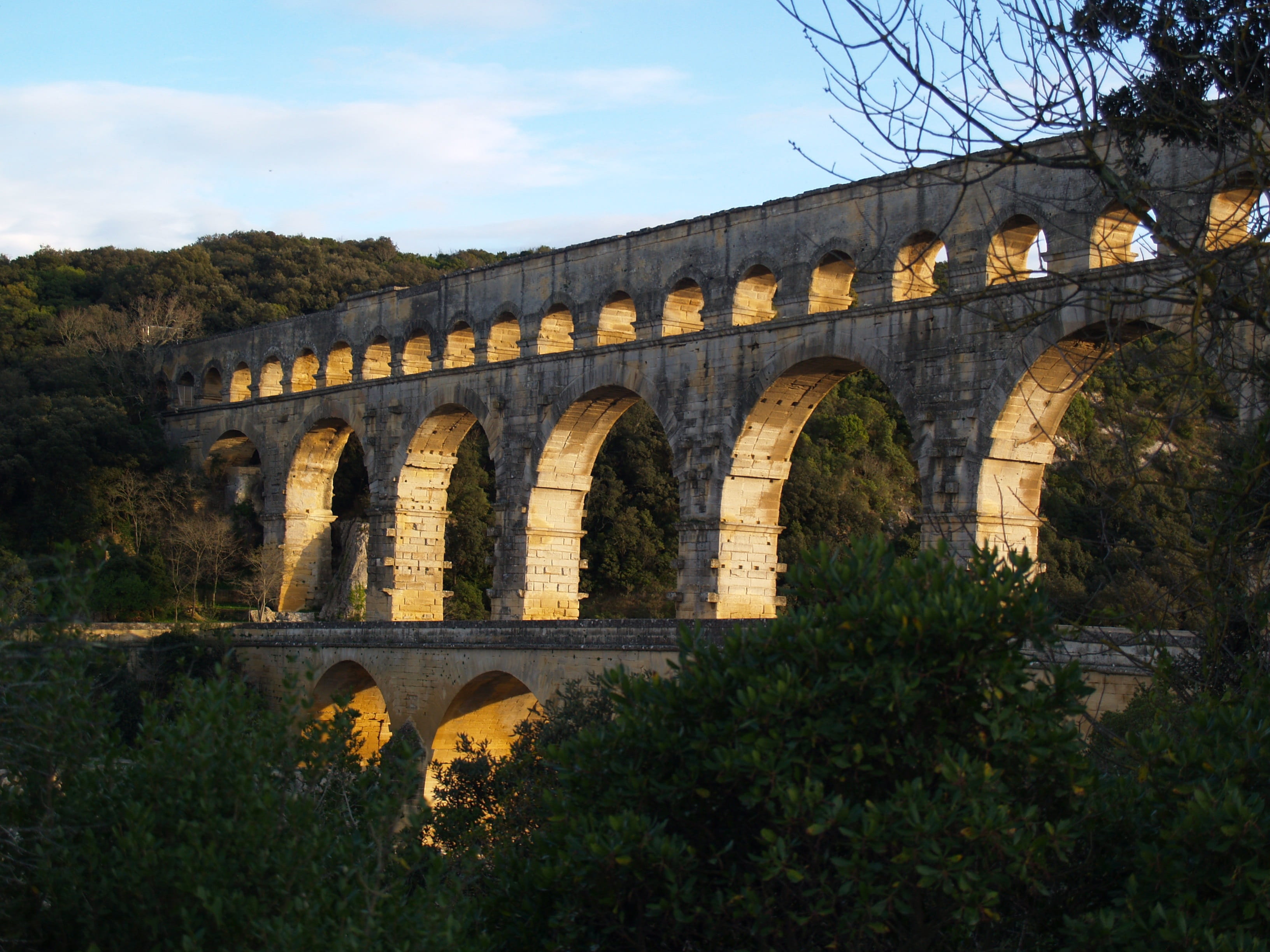 history, scenery, sky, viaduct, stone, tourism, Architecture, pont, provence, arched, arch, connection, bridge - man made structure, water, tree, gard, HD Wallpaper