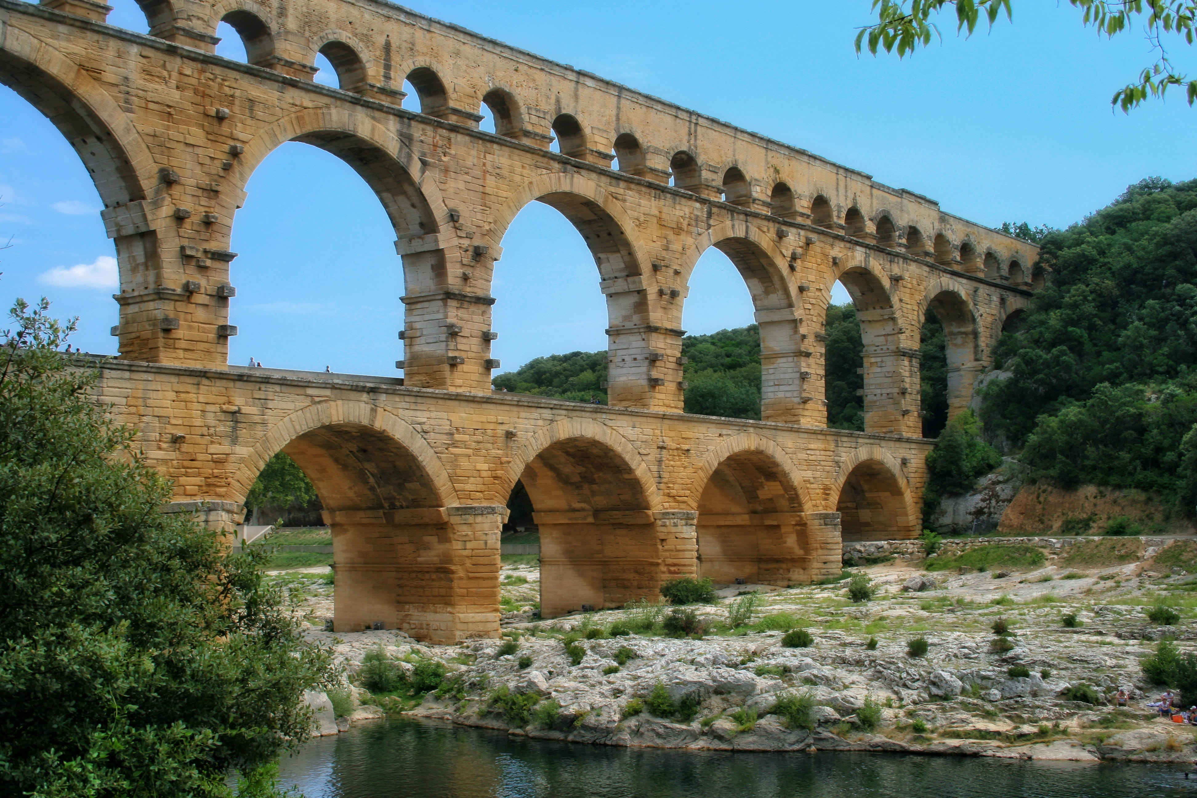 architecture, travel destinations, arched, transportation, water, arch bridge, no people, plant, the past, france, sky, connection, tree, river, history, HD Wallpaper