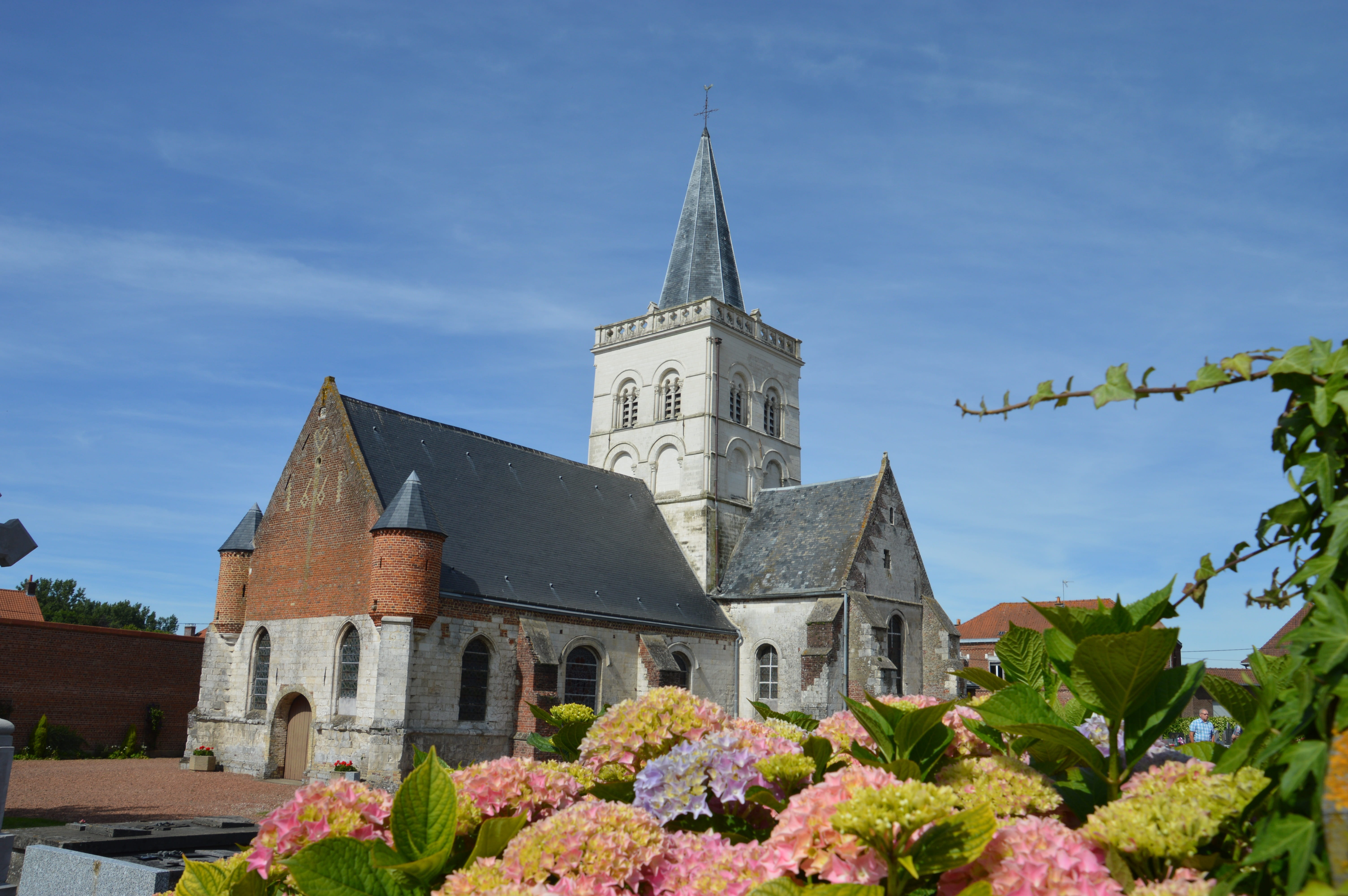 sky, outdoors, ecques, history, church of st nicholas, no people, france, tower, bell, church, gothic era, building, romanesque tower, place of worship, HD Wallpaper