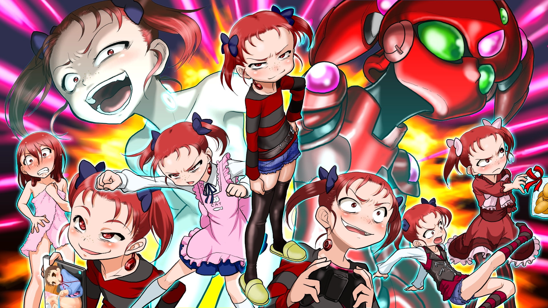 1080P, thighhighs, accel, eyes, twintails, blush, towel, kouzuki, boro, yuniko, red, hair, world, apron, HD Wallpaper
