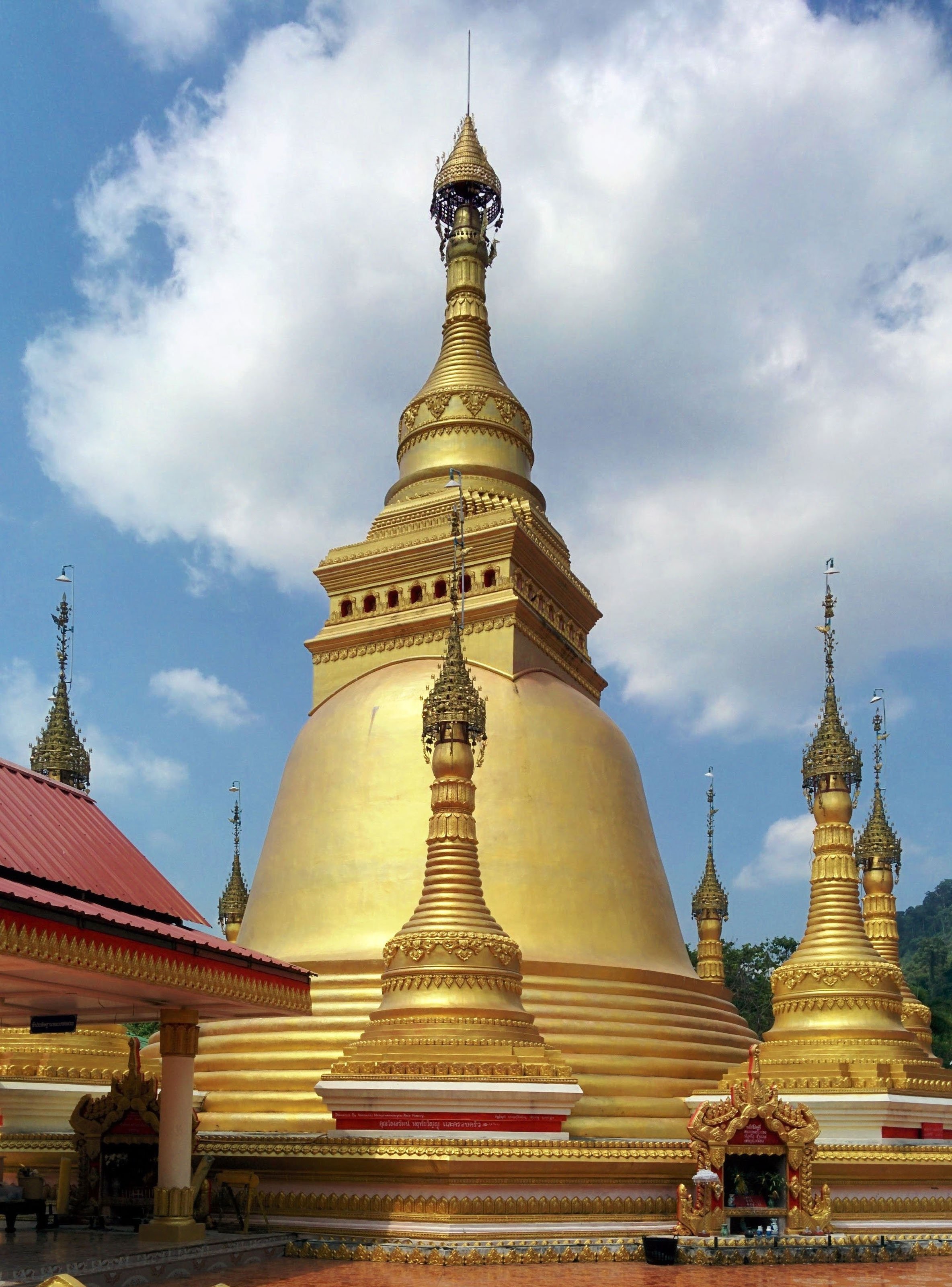 burma, cloud - sky, chedi, ornate, day, no people, sky, architecture, built structure, building, 2K, religion, gold, place of worship, travel, gilded, Phone HD Wallpaper