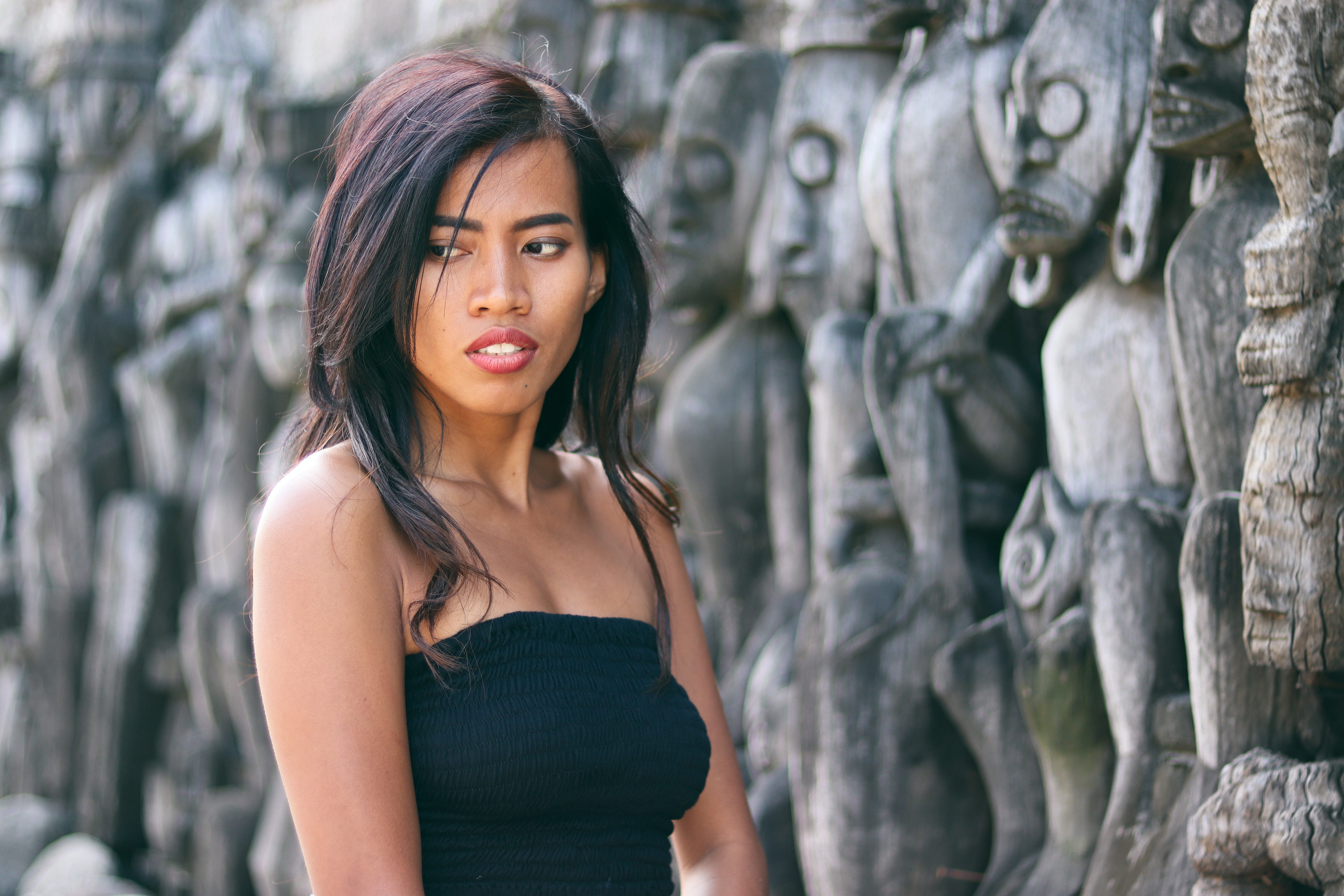 seminyak, architecture, wood, hair, one person, gods, body part, lipstick, statues, females, island, indonesia, 5K, human face, statue, wooden, hairstyle, HD Wallpaper