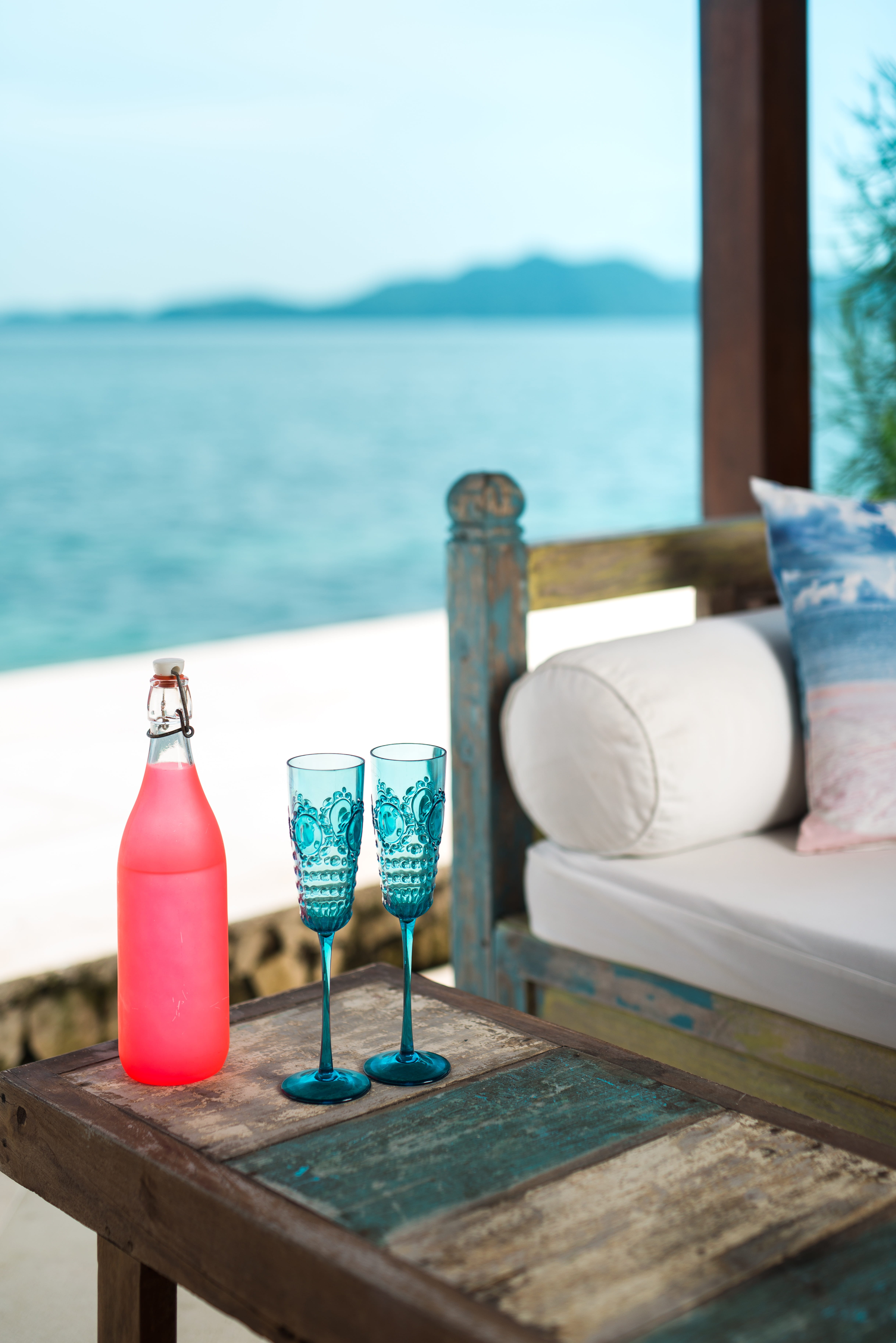water, bali, sky, drink, hotel, sea, beauty in nature, outdoors, beach, ocean, tropical, vacation, luxury, day, no people, glass, land, table, in the summer of, Phone HD Wallpaper
