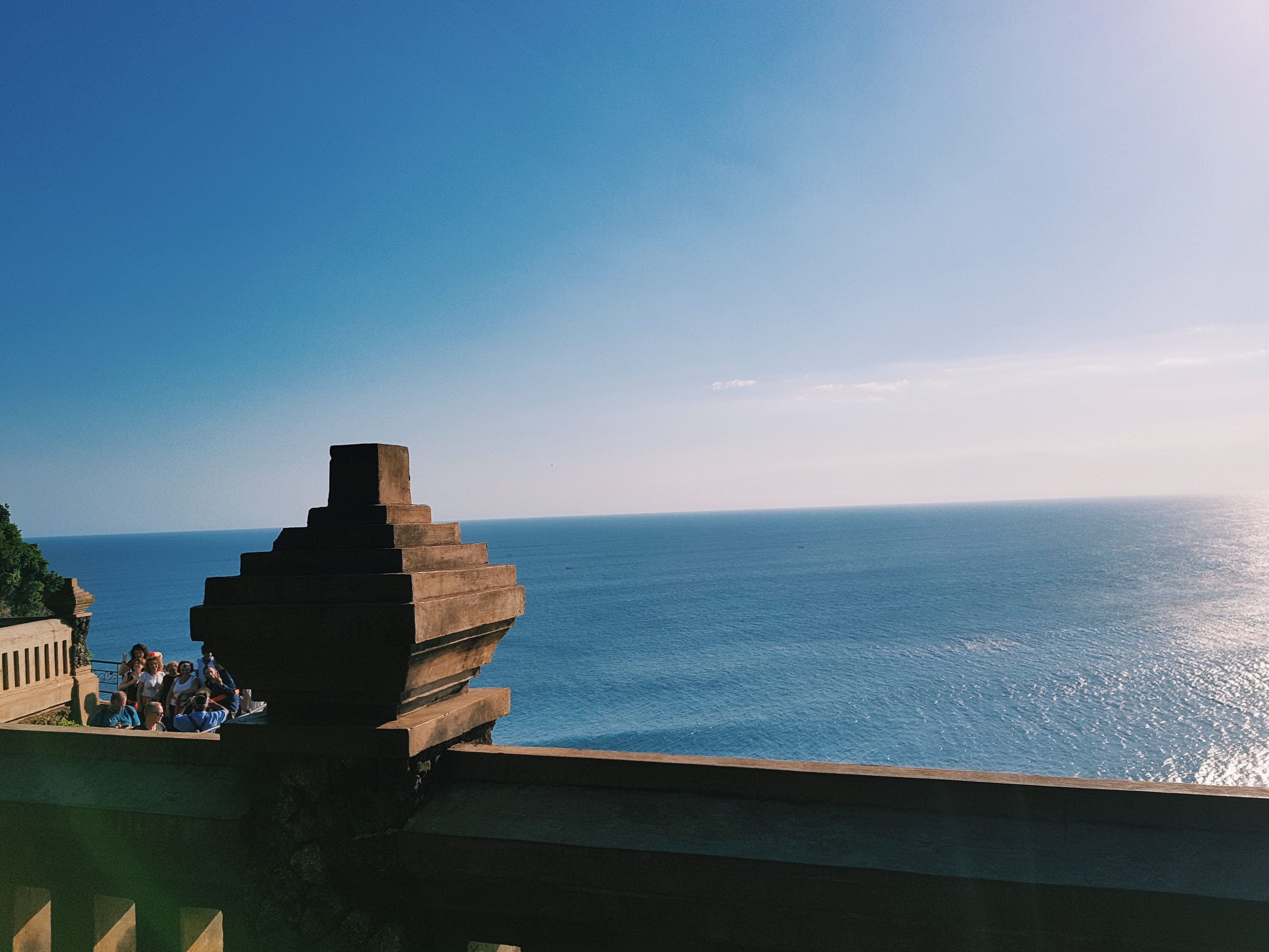 banister, silhouette, copy space, sunlight, beauty in nature, promontory, tranquil scene, sky, architecture, kuta selatan, horizon over water, handrail, HD Wallpaper