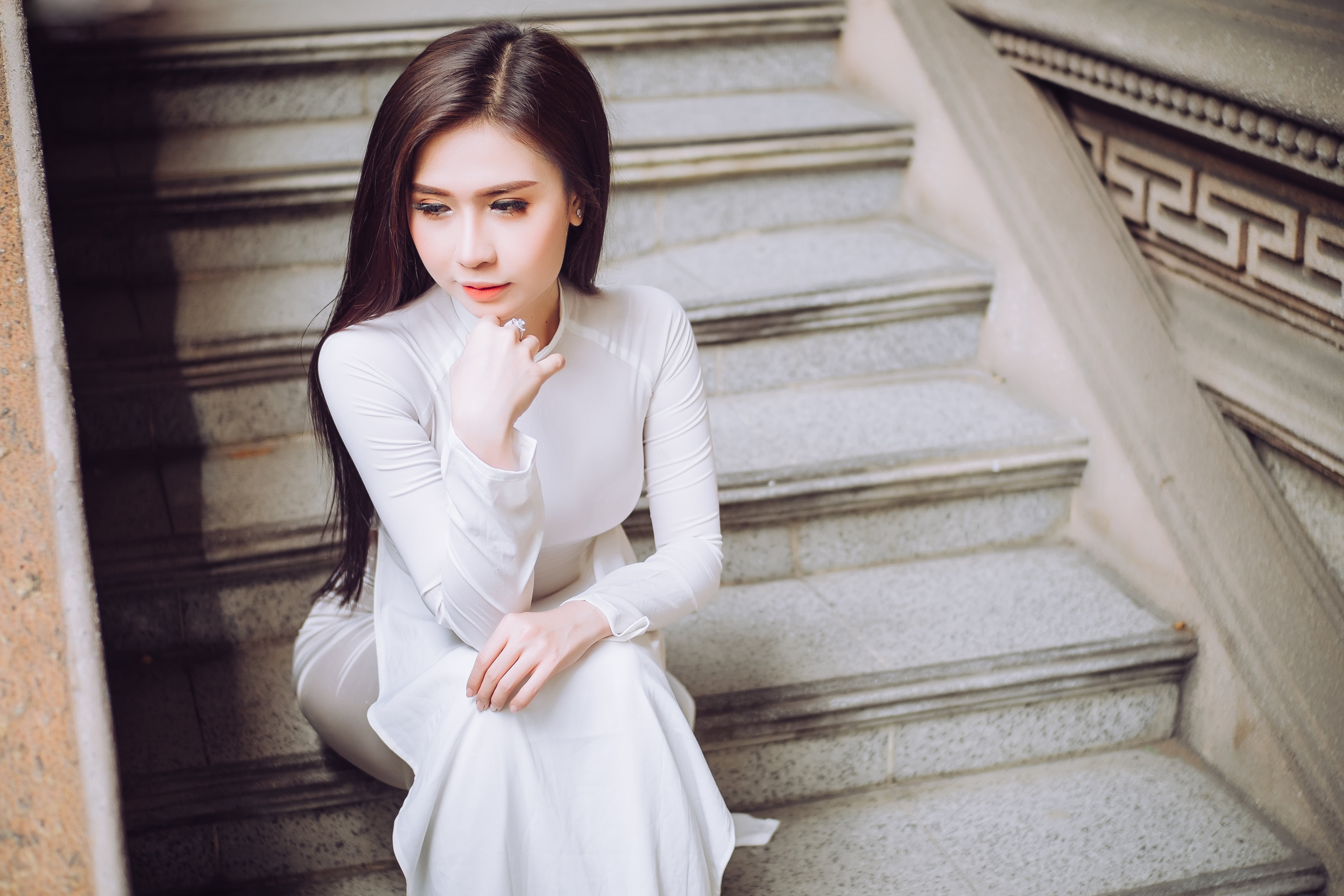 women, Vietnam dress, 4K, áo dài, Asian, long hair, HD Wallpaper