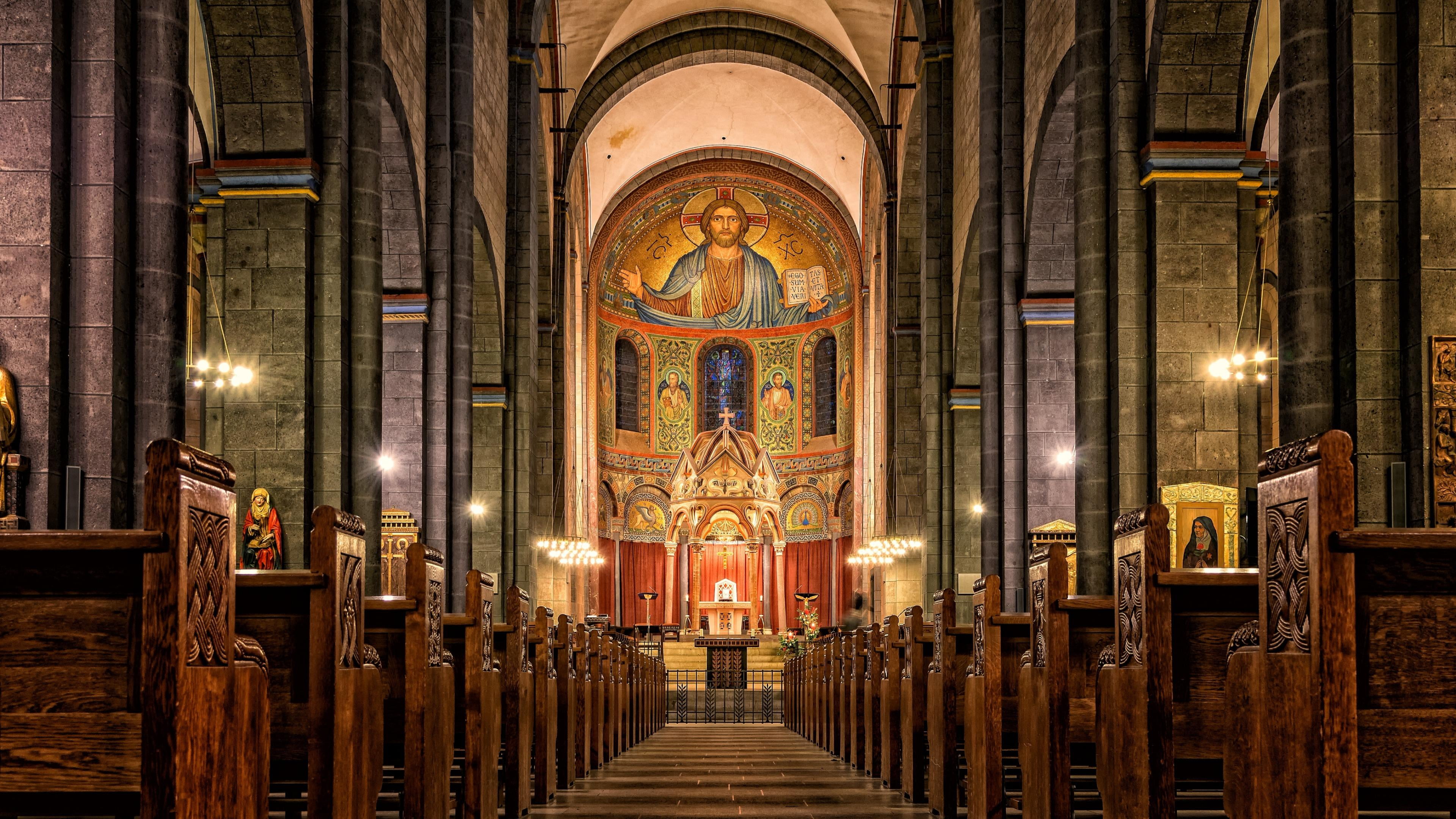 built structure, religious institute, indoors, aisle, eu, travel destinations, basilica, in a row, 4K, belief, art and craft, altar, church, pew, spirituality, HD Wallpaper