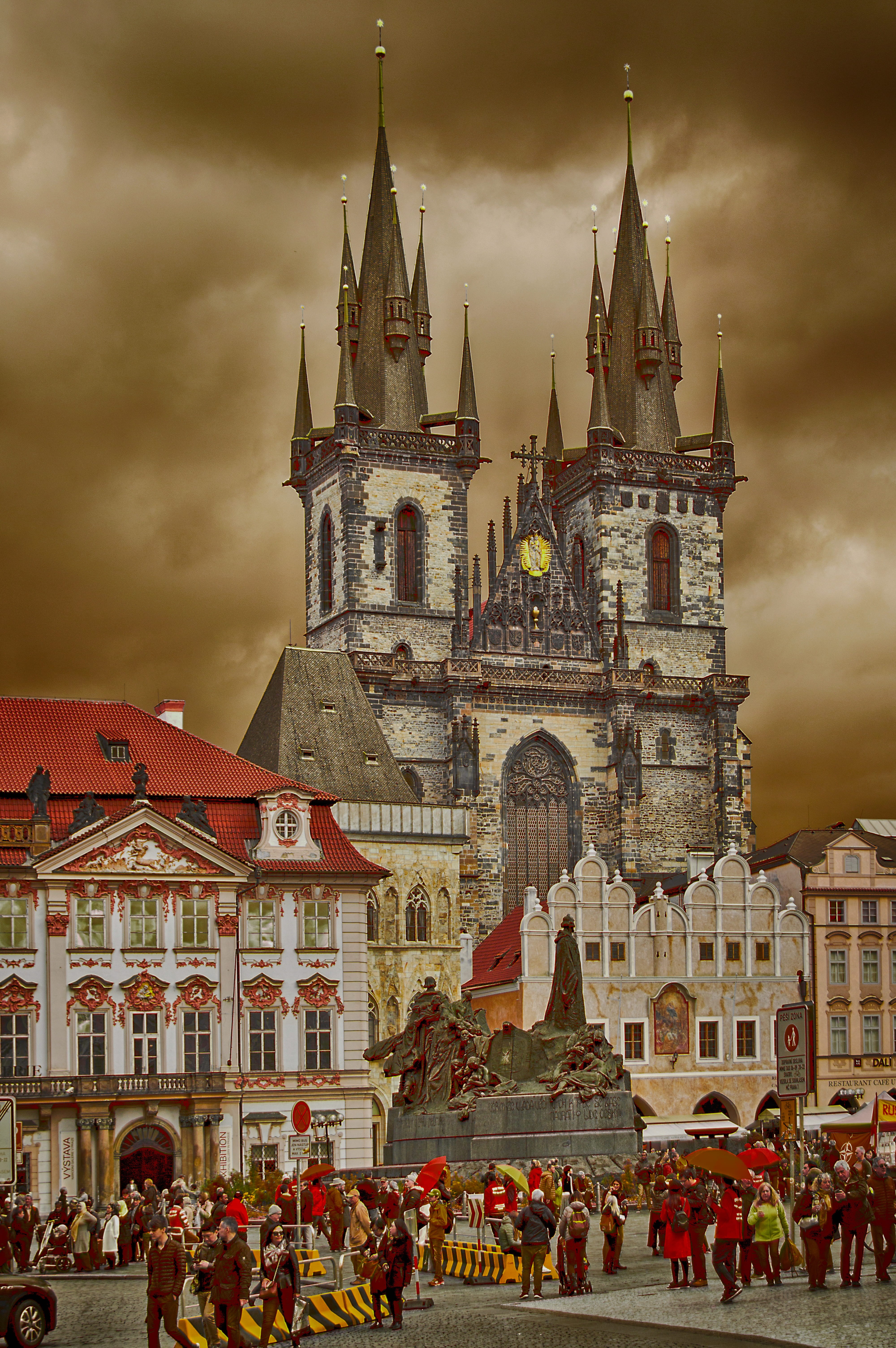 prague, building exterior, the monument hus, architecture, belief, building, city, gothic, cloud - sky, 5K, built structure, the bell tower, religion, Phone HD Wallpaper